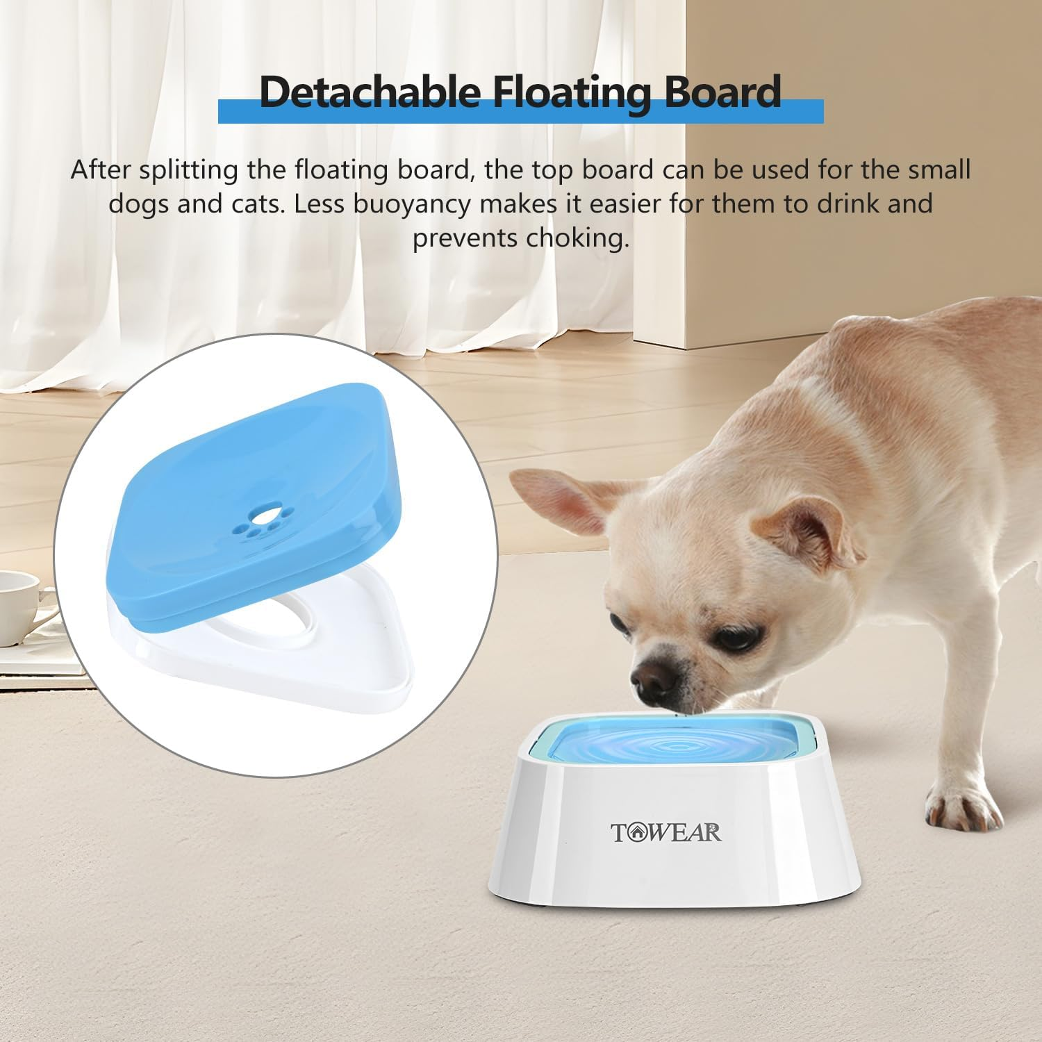 No Splash Dog Water Bowl with Floating Disk, 1.5L Slow Drinking Feeder, Anti-Overflow Anti-Choking No Spill Pet Water Bowl for Dog Cat Puppy Kitten (Sky Blue) - Black image number 5