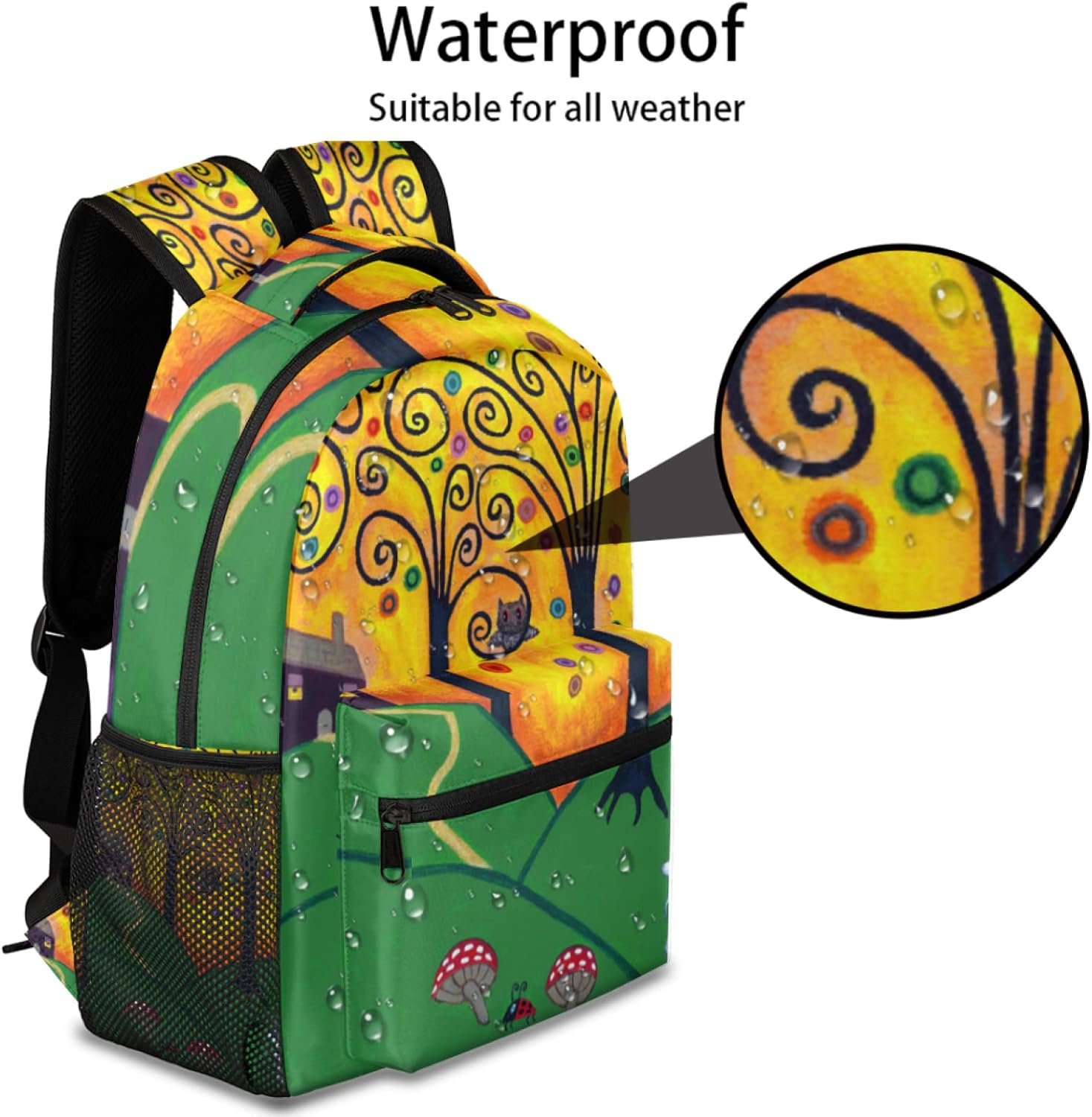 Tropicallife Folk Art Oil Painting Backpack Lightweight Waterproof Travel Rucksack Ladybird Pattern Stylish Backpack for Man Women image number 1