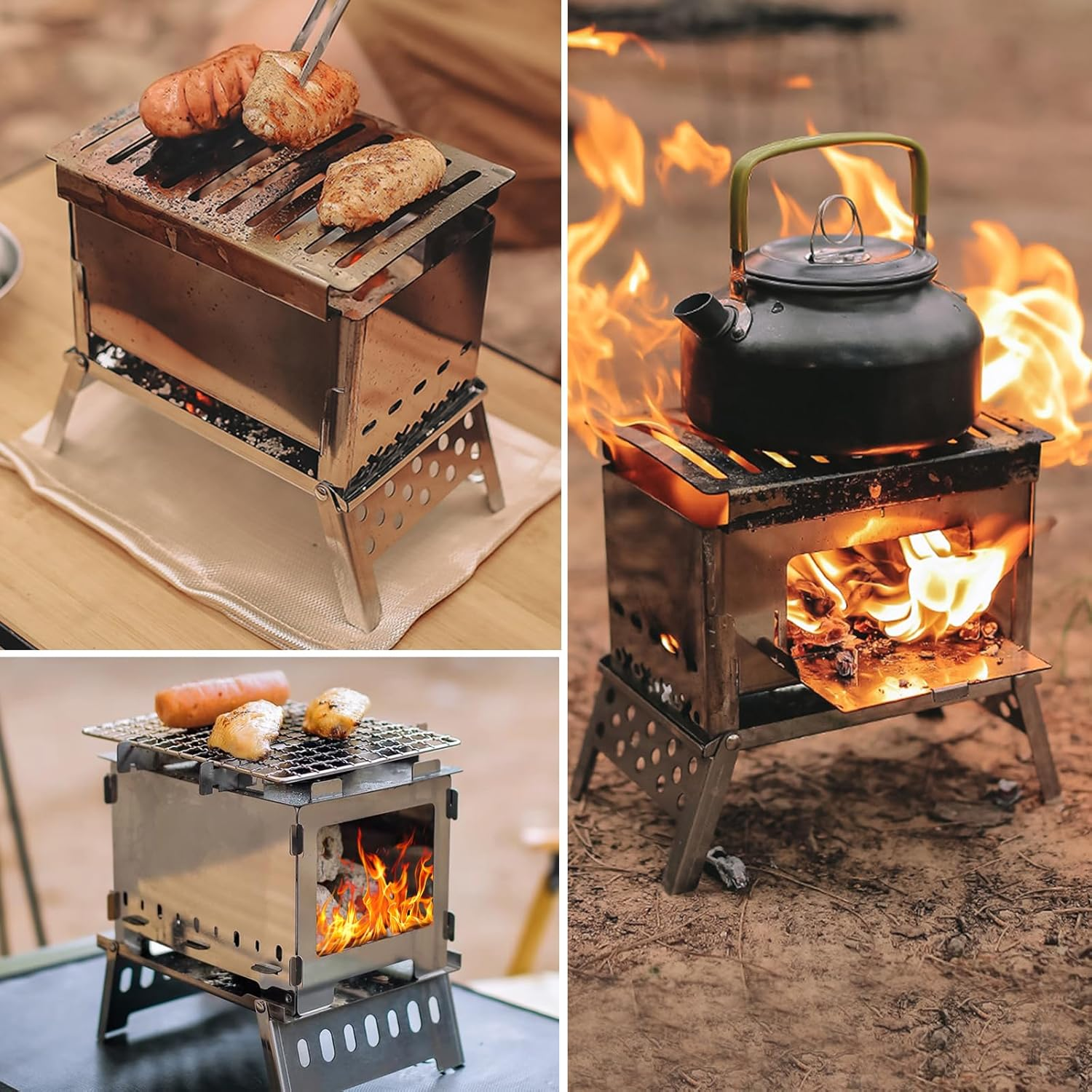 DAWRIS Wood Stove Portable Hobo Cooker, Foldable and Windproof Backpack Stove Made of Stainless Steel with Carry Bag, 3-In-1 Multifunctional for Solo Camping, Backpacking, Hiking image number 5