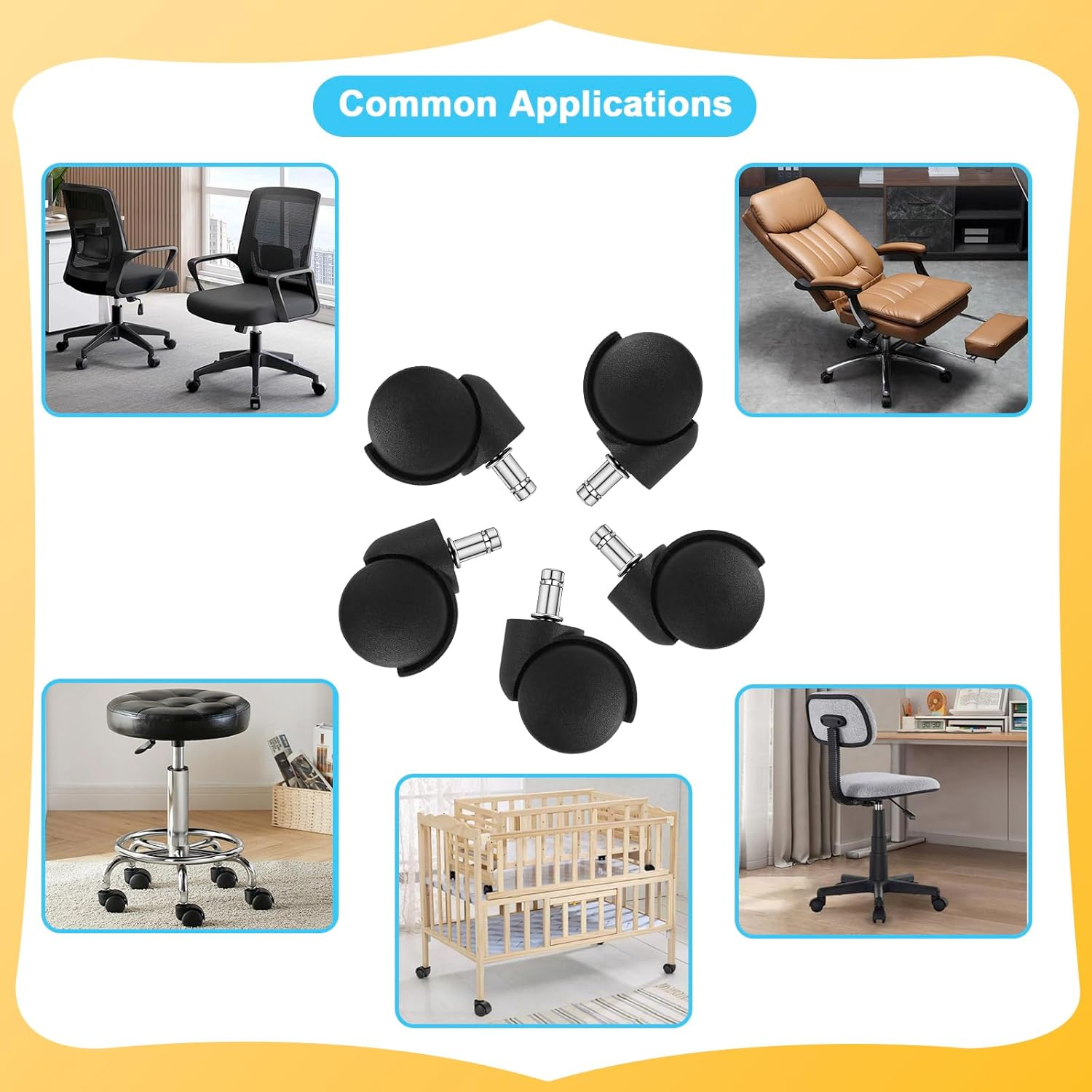 Dalyndar Office Chair Wheels Replacement Circlip Stem Fits 99% Chairs Wheel Set of 5Pcs Heavy Duty Mute Universal Castor 2 Inches Swivel Casters for Rolling Stools Gaming Chairs on Carpets and Floors image number 4