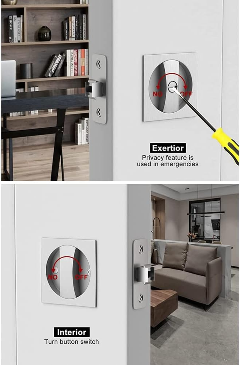 Bed/Bath Pocket Door Lock Silver Door Lock Satin Contemporary Privacy Square Pocket Door Hardware, Sliding Pocket Door image number 5