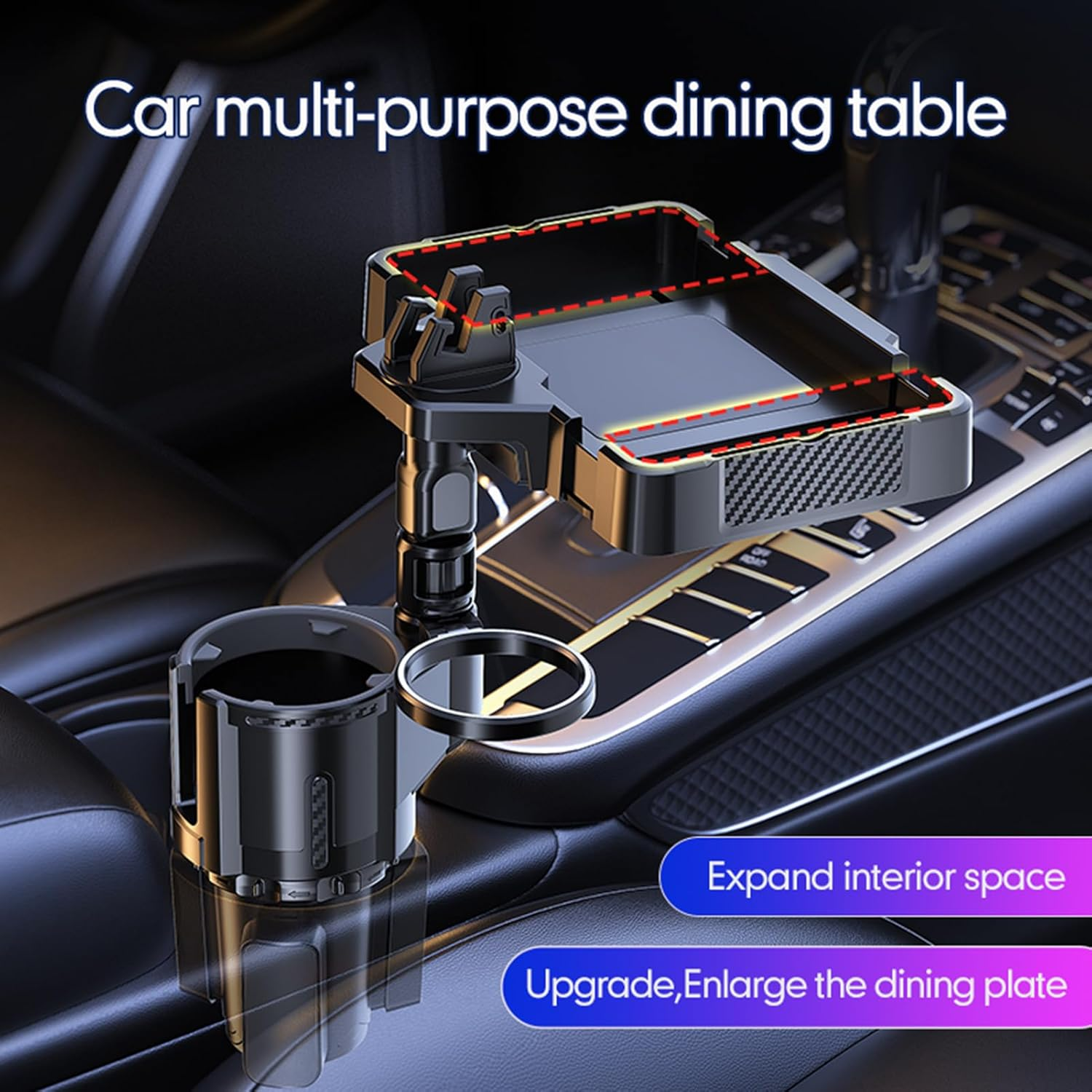 Eacam Car Cup Holder Expander - 4 in 1 Automotive Cup Attachable Tray with 360&deg; Rotation, Detachable Tray Table with Phone Holder, Dual Cup Holder image number 2