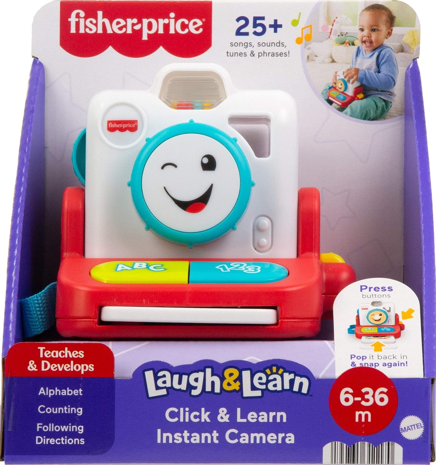 Fisher-Price Baby & Toddler Toy Laugh & Learn Click & Learn Instant Camera with Music & Lights for Pretend Play Infants Ages 6+ Months image number 2