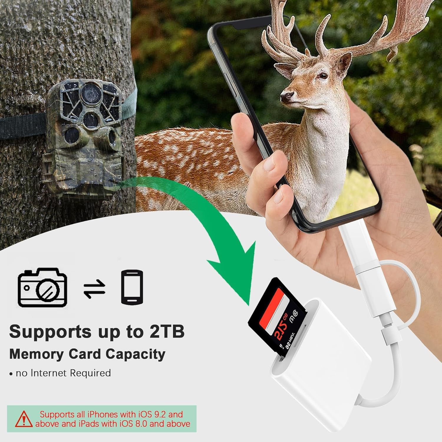 Iphone SD Card Reader | Dual Connector (Lightning + USB-C) Sd/Sdxc/Sdhc/Microsd Adapter, Memory Card Reader for Iphone/Ipad, Type-C Camera Reader Plug and Play, Phone Accessories image number 2