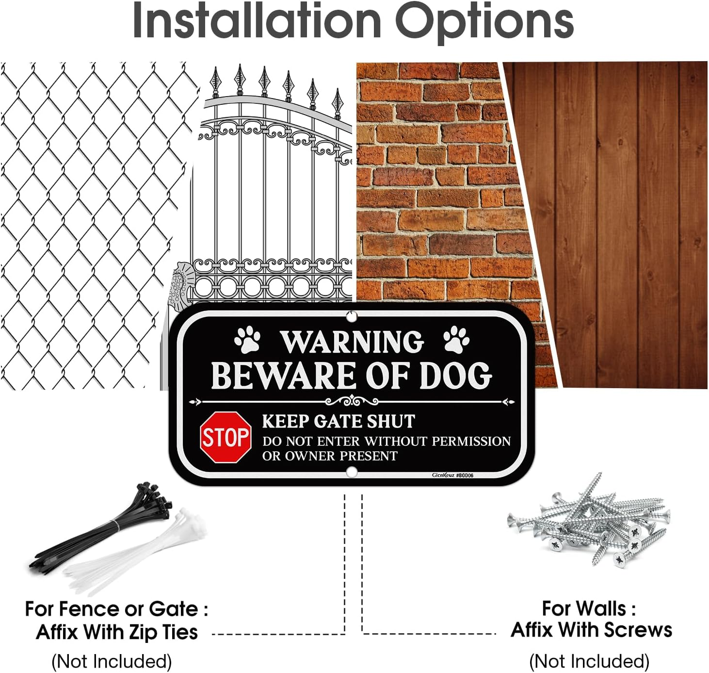 Gicnkeuz Beware of Dog Signs for Fence, 12"&times;6" Do Not Enter Aluminum Sign, Keep Gate Shut Sign, Fade Resistant/Waterproof, Indoor or Outdoor Use (2 Pack) image number 6