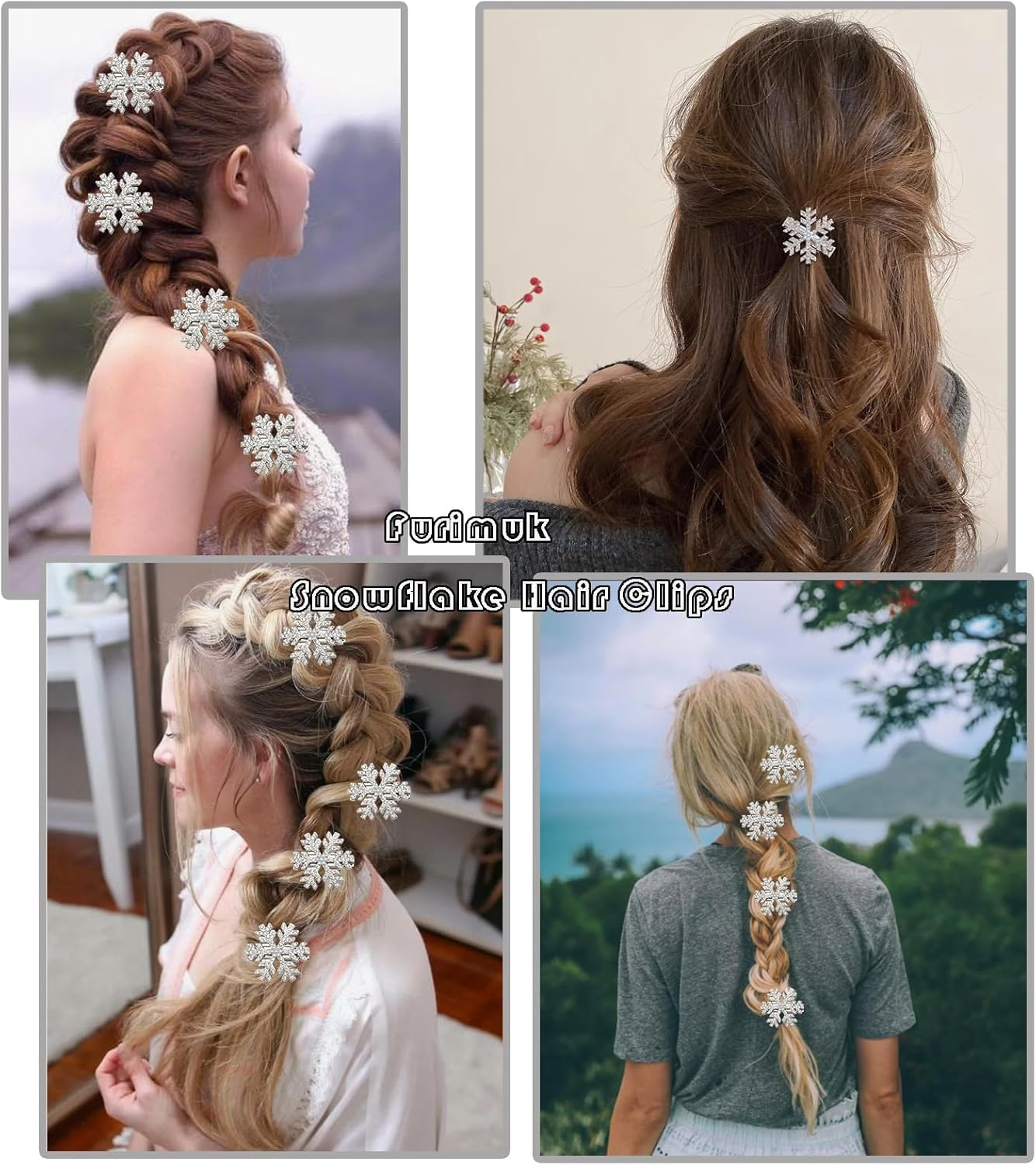 Snowflake Hair Clip Set, 10 Pieces Exquisite Christmas Snowflake Hair Clips, Snowflakes Hair Accessories Hair Clip with Shiny Rhinestones for Women Girls Winter Christmas Party Gift (B) image number 4