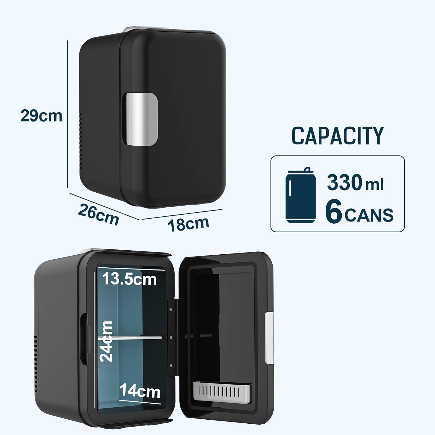 ADVWIN Black Mini Fridge for Bedroom - Portable 4L/6 Can Electric Plug in Cooler & Warmer for Food, Drinks, Beauty & Makeup, Black