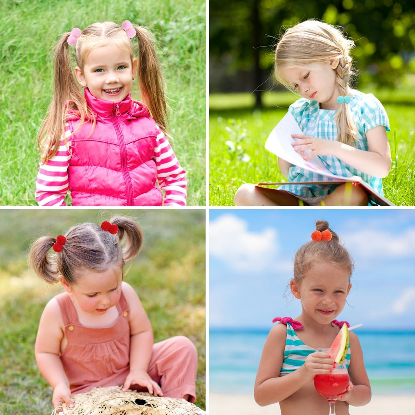 40 Pcs/20 Pairs Girls Cute Stretchy Hair Ties with 3.6Cm/1.4Inch Pompom Ball Elastics Rubber Bands Colorful Fluffy Velvet Ponytail Holders Hair Scrunchies Accessory for Baby Infant Toddlers Kids Teens image number 2