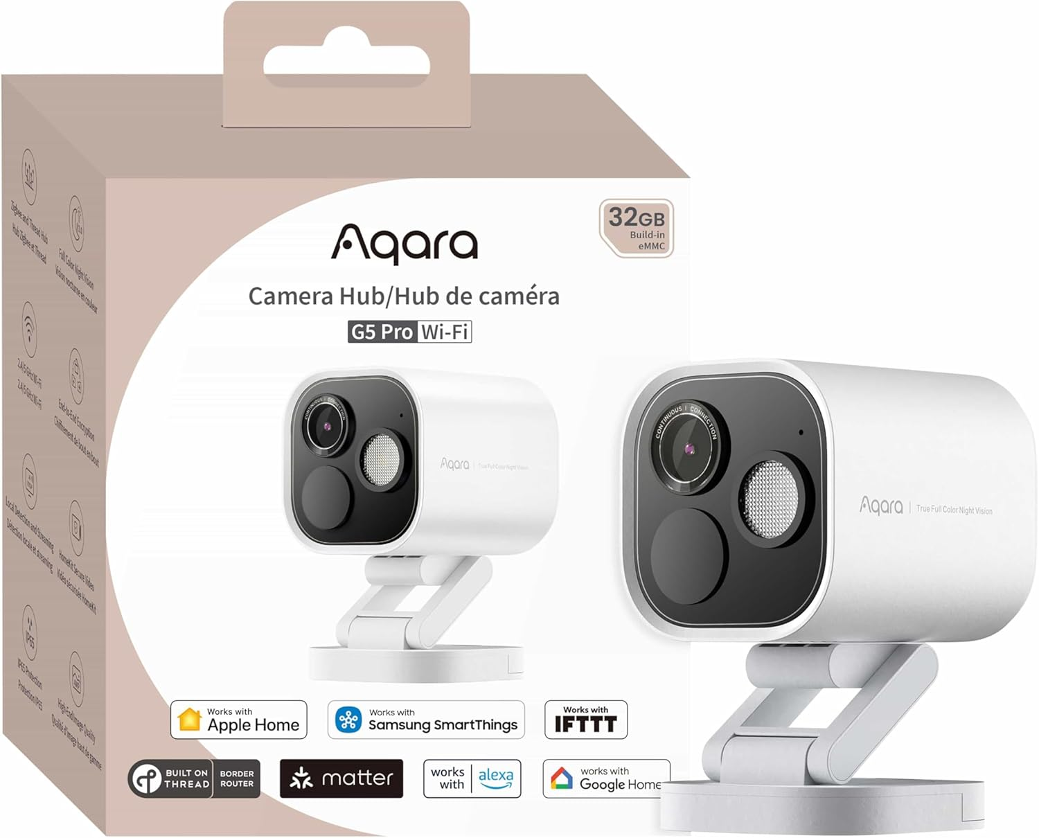 Aqara Security Camera Hub G5 Pro Wifi, Au Version, 2.6K Ultra HD with AI Detection, Full-Color Night Vision, Support Homekit, Alexa, and Google Assistant, Outdoor, Zigbee/Thread/Matter Support, White image number 2