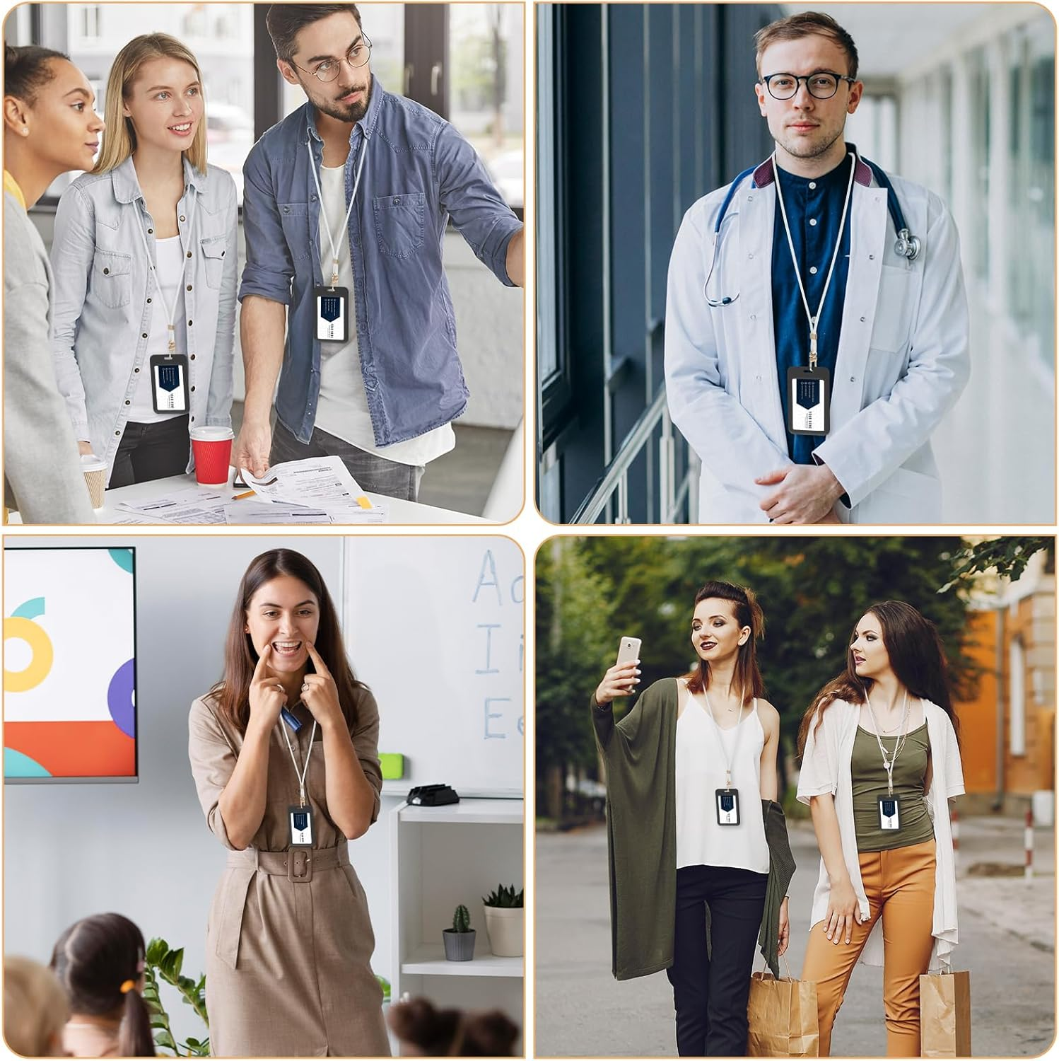 Badge Lanyard Set Adjustable Neck ID Card Holder Strap Aesthetic Name Tag Chain Breakaway Lanyard with Keychain Ring for Women Teacher Nurse Student Office Wallet Whistle Key Phone, White image number 3