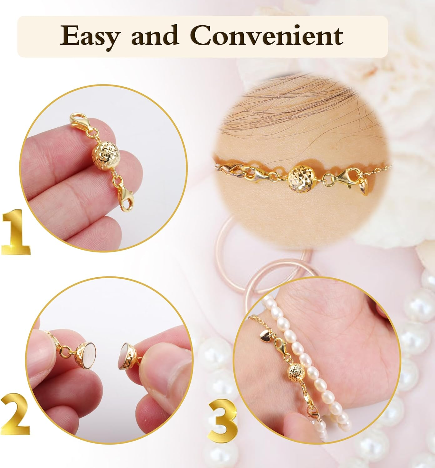 ALEXCRAFT 14K Gold Disco Ball Magnetic Necklace Clasps and Closures 925 Sterling Silver Double Lobster Clasp Magnetic Jewelry Clasps for Necklaces Bracelet image number 2