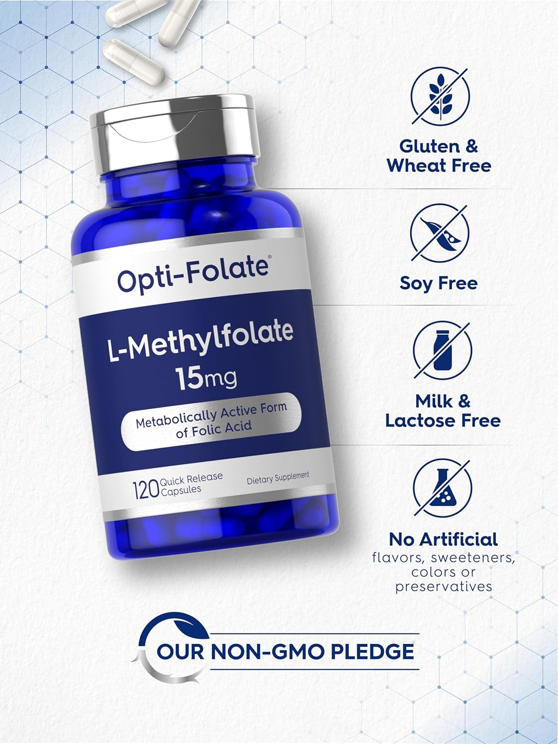 L Methylfolate 15Mg | 120 Capsules | Value Size | Max Potency | Optimized and Activated | Non-Gmo, Gluten Free | Methyl Folate, 5-MTHF | by Opti-Folate image number 2