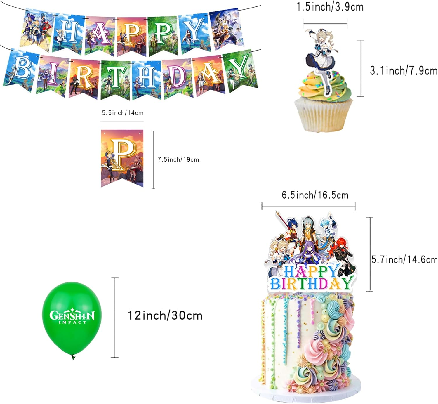 Genshin Impact Birthday Balloons & Decorations - Blue Traveler Themed Party Pack with Banner, 16 Latex Balloons & 13 Cake Toppers image number 1