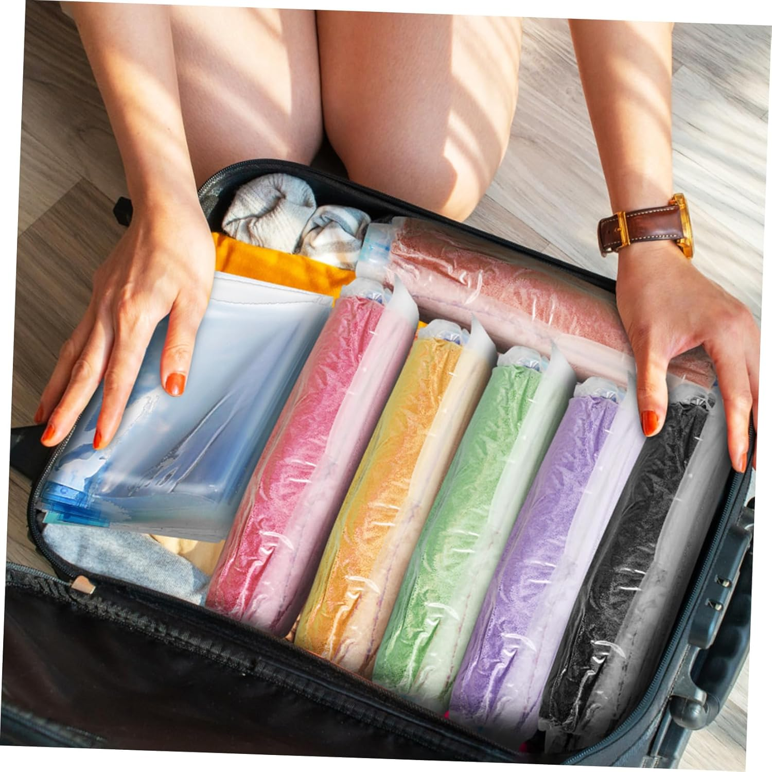 WHAMVOX 12Pcs Travel Vacuum Bags Compression Packing Bags for Travel up Compression Packing Space Saver Compact Kit image number 1