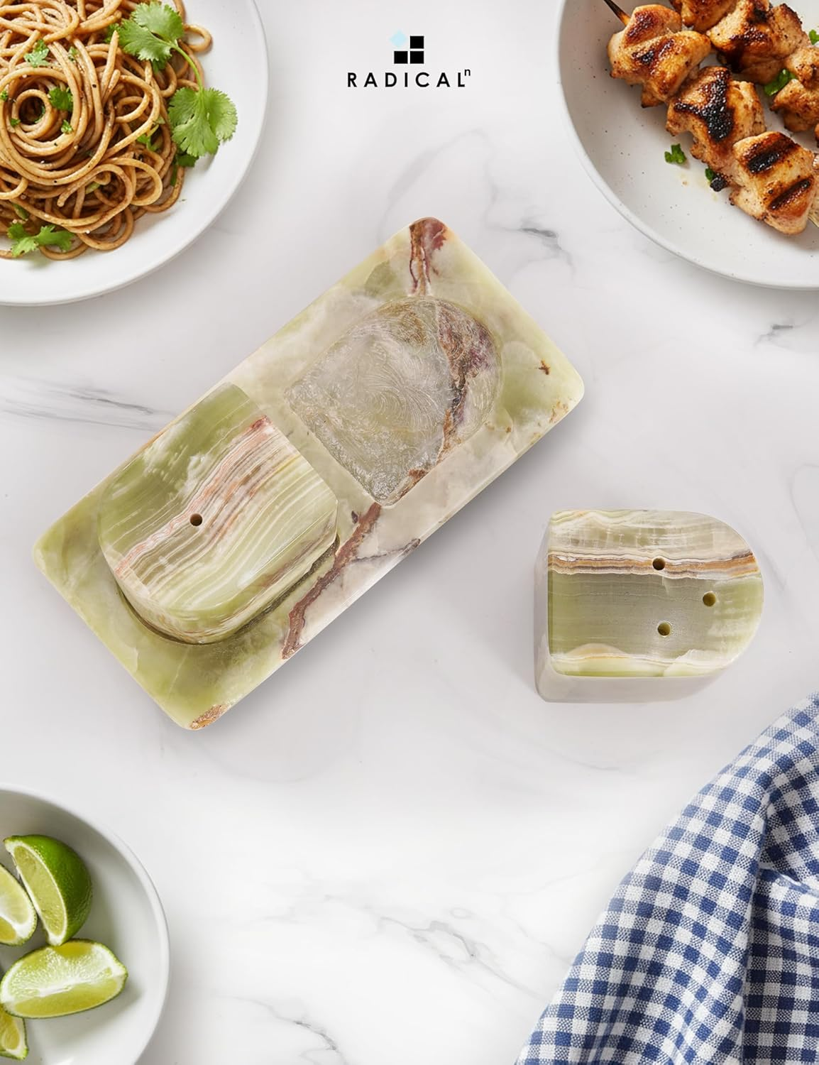 Radicaln Marble Salt & Pepper Shakers Set &ndash; 2.5" Green Modern Kitchen Essentials for Cooking and Dining, Stone Spice Holder & Saleros for Black Pepper, Pink Salt - Oceanic image number 5