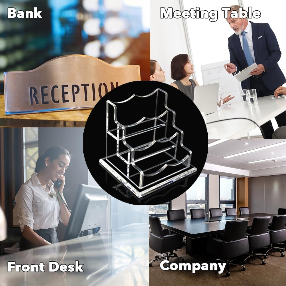 PARTSPOWER Acrylic Business Card Holder for Desk, Horizontal Clear Business Name Card Display Stand, Desk Accessory Business Name Card Organizer (Horizontal, 3-Slot) image number 4