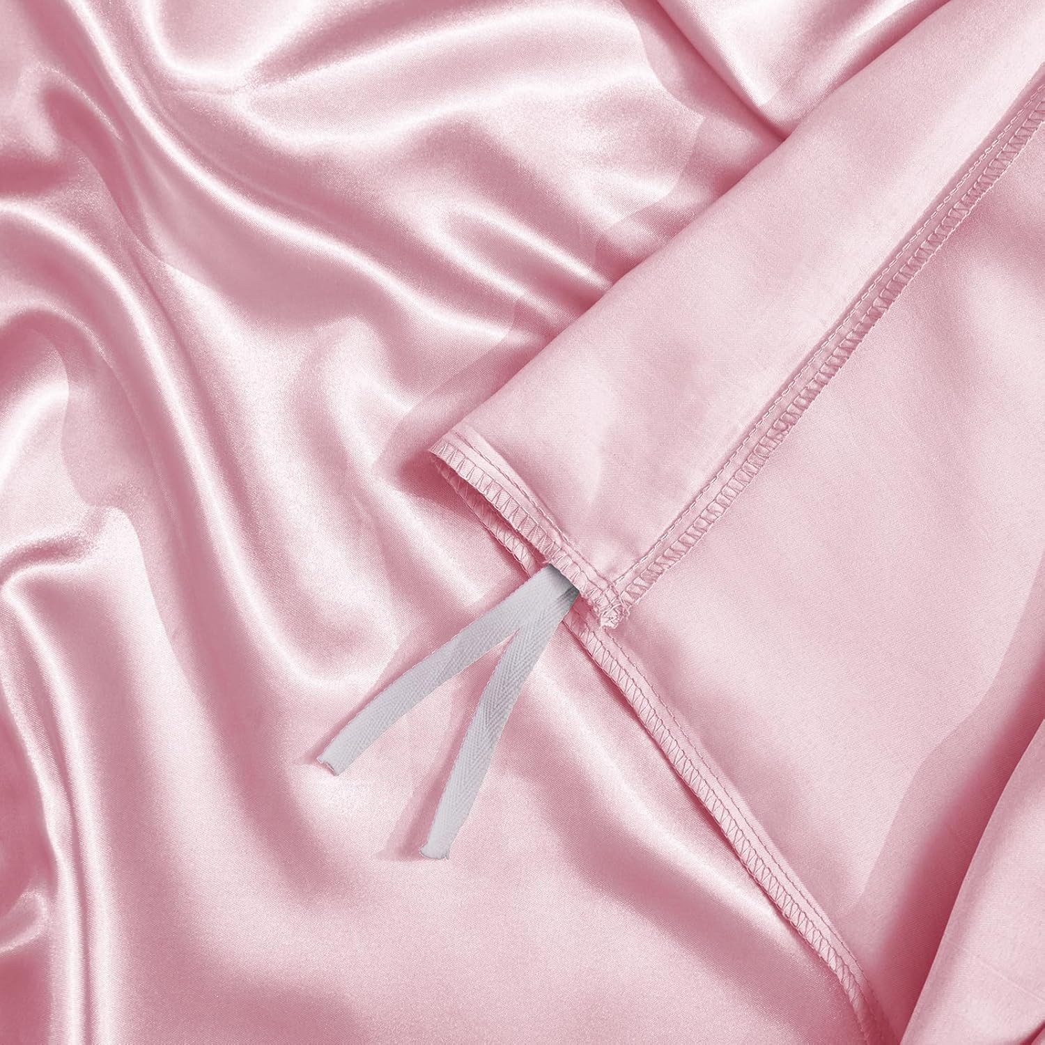 Horbaunal 5 Pieces Satin Duvet Cover Set Queen/Full Size Blush Pink Duvet Cover with Corner Ties & Zipper Closure, Luxury & Silky Bedding Set, 1 Duvet Cover and 4 Pillowcases (No Comforter) image number 7