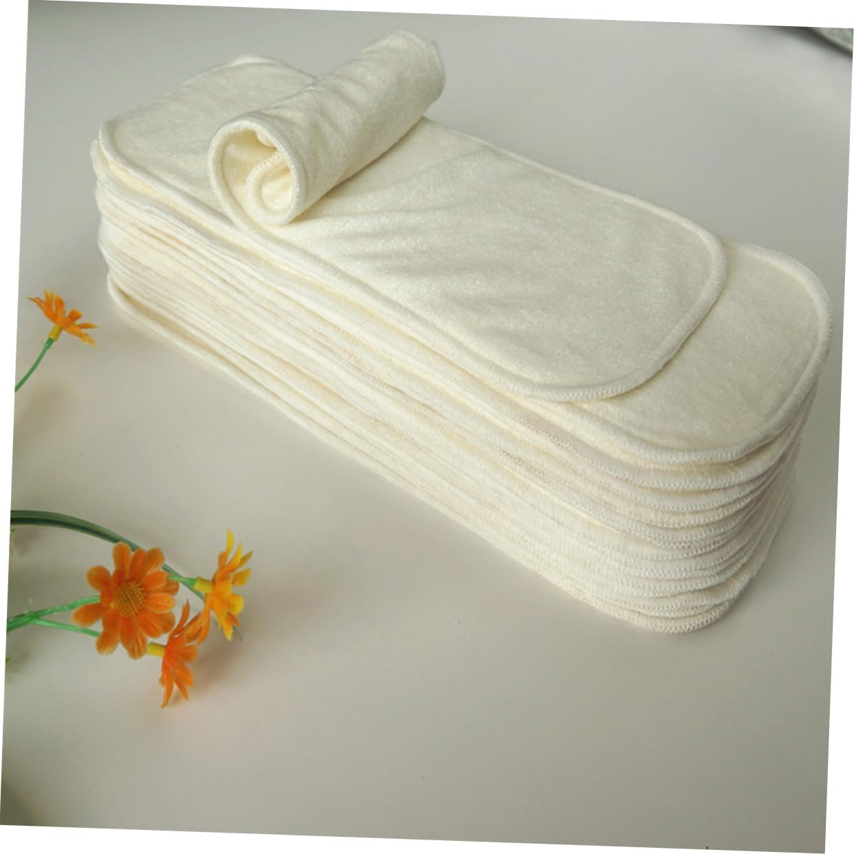 6Pcs Natural Bamboo Charcoal Diaper Inserts Washable Cloth Liners for Beige Reusable Soft Convenient for Parents the Go image number 5