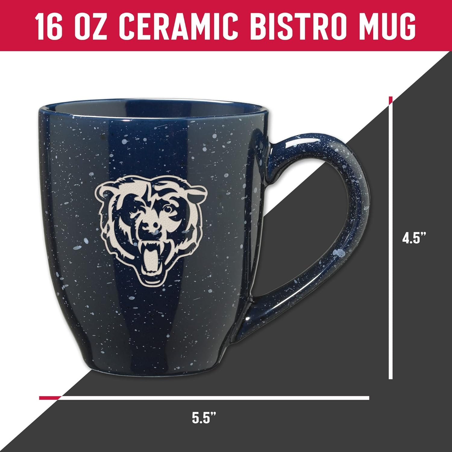 Rico Industries NFL Football Chicago Bears Alternate 16 Oz Team Color Laser Engraved Speckled Ceramic Coffee Mug image number 4