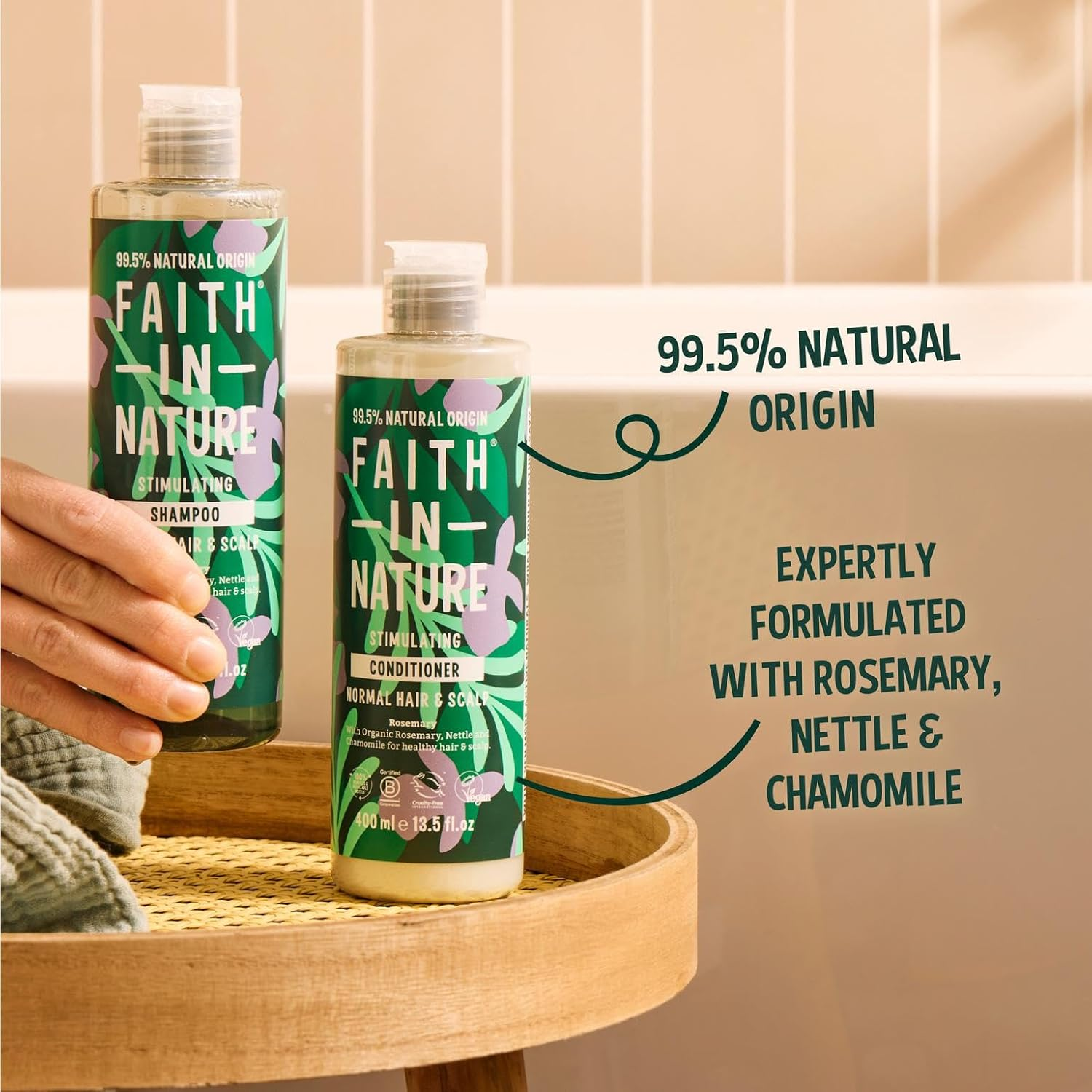 Faith in Nature Natural Rosemary Conditioner, Stimulating for Normal Hair & Scalp, Vegan & Cruelty Free, No SLS, Silicones or Parabens, 400Ml