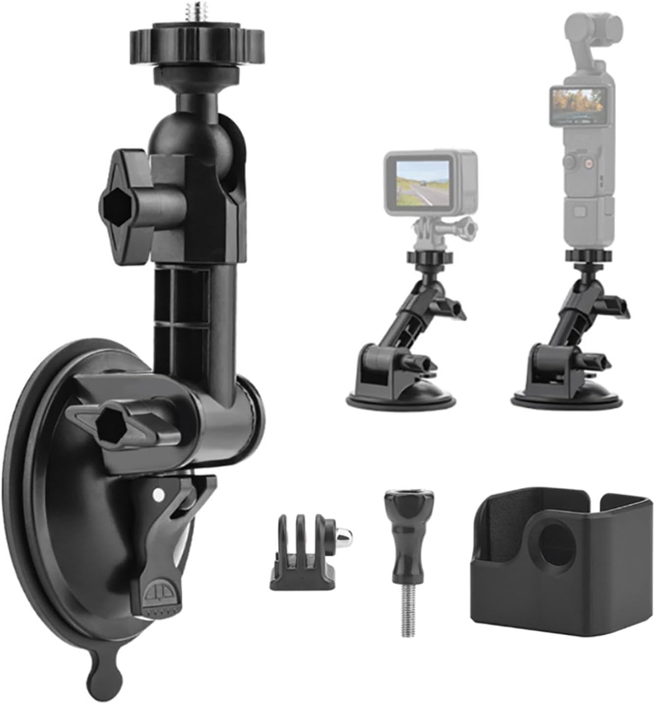 Pocket 3 Suction Cup Mount,Car Windshield and Window Camera Holder with Expansion Adapter for Insta360 X4 X5 X3 Go 3S for Gopro Max Mini Hero 13 12 11 10 9 Pocket 3 2 Action 5 Pro 4 Accessories,Black image number 2