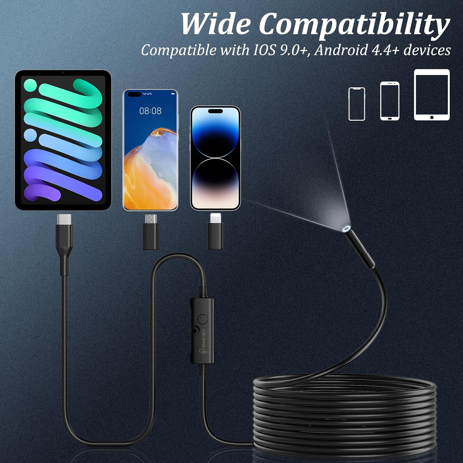 Endoscope Inspection Camera, Ennovor 1920 HD Flexible Rigid Snake Camera, 8 LED Lights No Wifi Snake Camera Waterproof IP67 Tube Sink Pipe Drain Camera for Android Ios Tablet Samsung (16.4 Ft/ 5M) image number 5