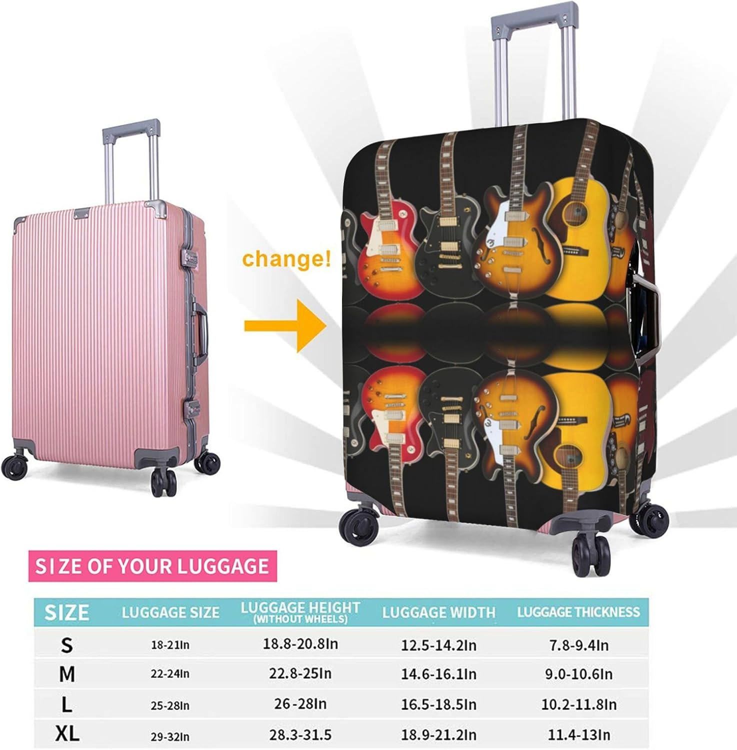 Obabo Dog Family Travel Luggage Cover,Washable Suitcase Cover Protector Anti-Scratch Suitcase Cover Fits 18-32 In, Electric Guitar, X-Large image number 3