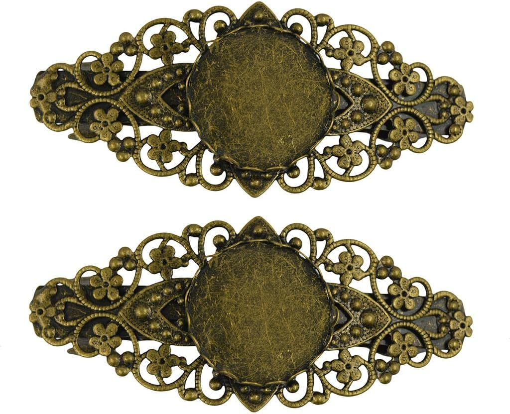 Eigell Vintage Flower French Barrette Blank Pair Setting image number 3