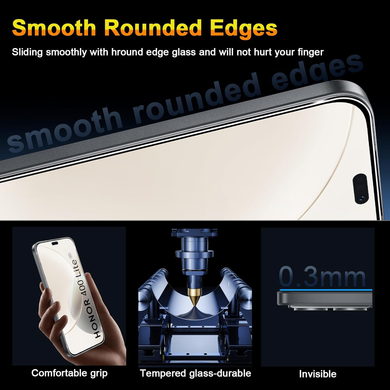 QULLOO Screen Protector for Honor 400 Lite, Pack of 2 Screen Protectors with 2 Camera Protection, 9H Hardness Tempered Glass HD Clear Protective Glass Anti-Scratch Film image number 1