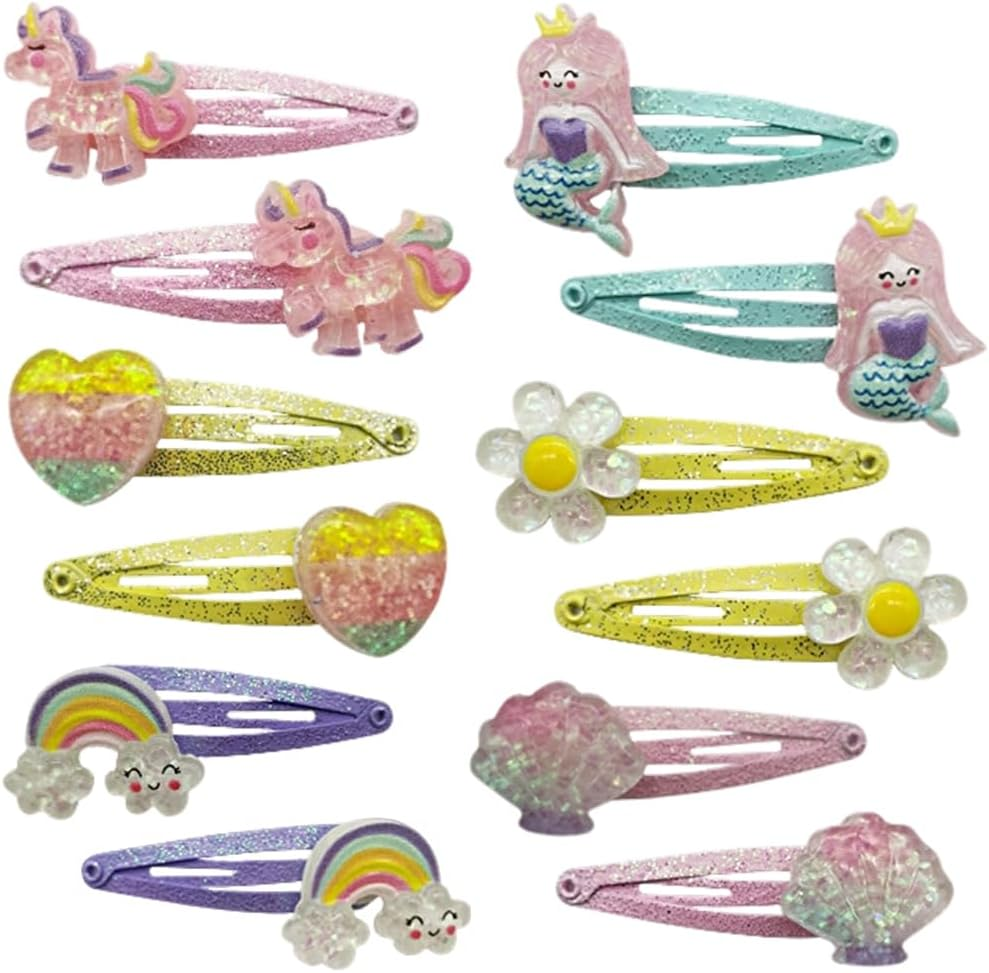UEAVOID 6 Pairs / 12 Pack Children'S Hair Clips Girls Glitter, Mermaid, Butterfly, Rainbow, Flowers Hair Accessories, Cute Hair Clip Small for Birthday Party Gift (Multi-Colour) image number 2