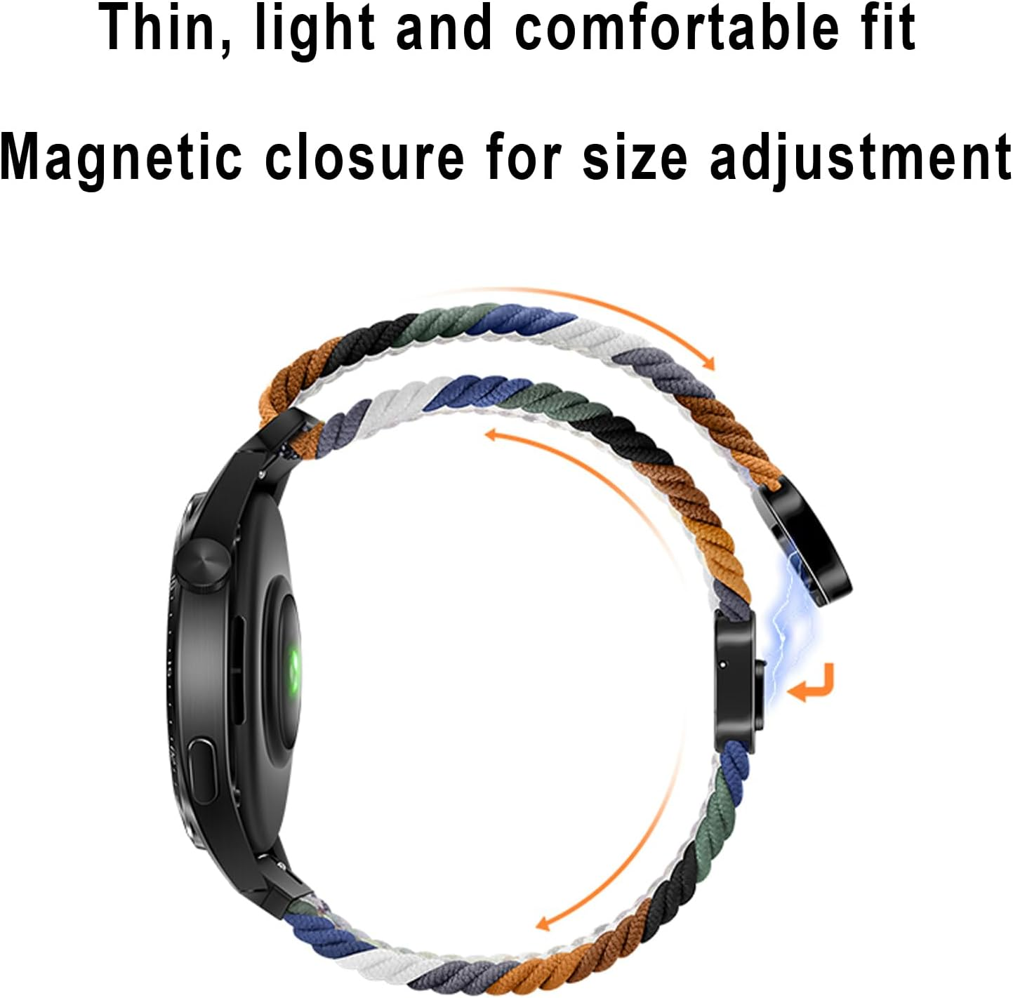 Nylon Strap 20Mm Compatible with Huawei Watch GT2 GT3 42Mm, Samsung Galaxy Watch 7/6/5/4 40Mm 44Mm 45Mm 45Mm, Garmins Vivoactive 5, Amazfits GTS 4, Braided Stretchy Magnetic Watch Band - Blue image number 2