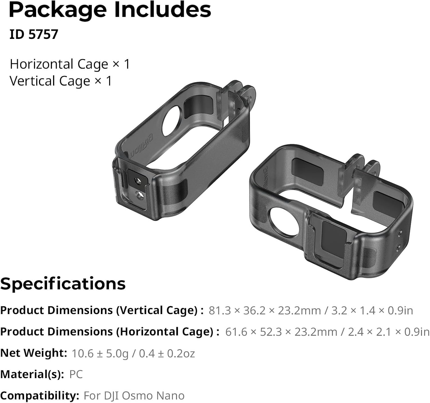 Smallrig Vertical to Horizontal Action Camera Cage Kit for DJI Osmo Nano, with 1/4"-20 Locating Hole, Silicone Gasket, Cold Shoe, Quick Release Design, Ultra-Low-Angle Shooting - 5757 image number 2