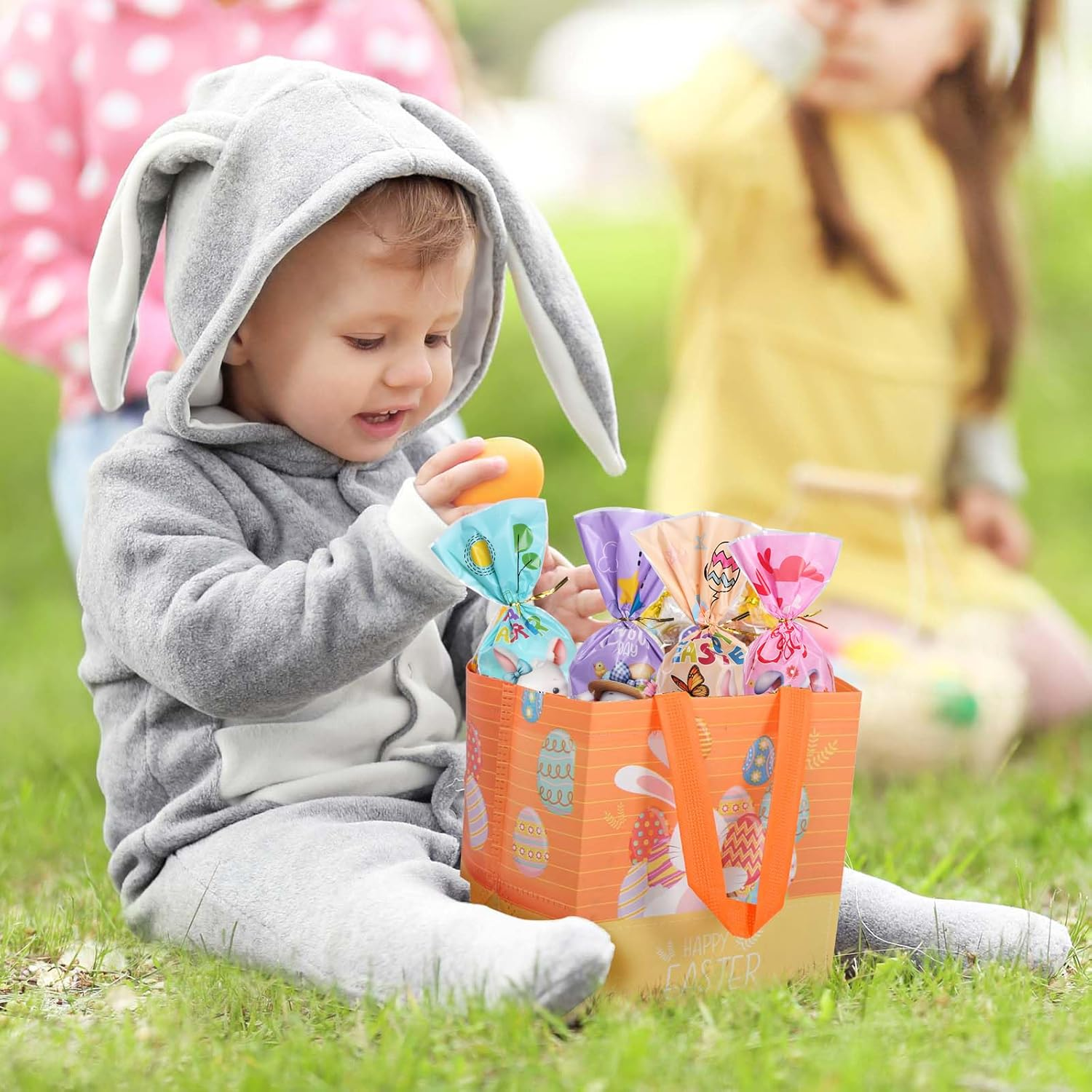 100 Pieces Gift Candy Bags, KIKISML Easter Party Favor Gift Bags with Strapping Ties, Color Bags Treat Bags Goody Bags for Wedding, Birthday, Party Supplies and Gifts image number 1