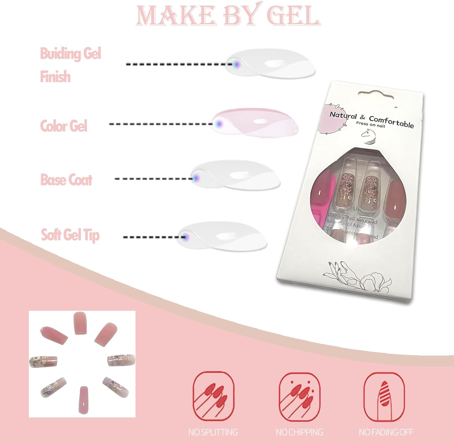 Press on Nails, Rustic Flower Fake Nails, Artificial Nails for Women and Girls -24 Pcs