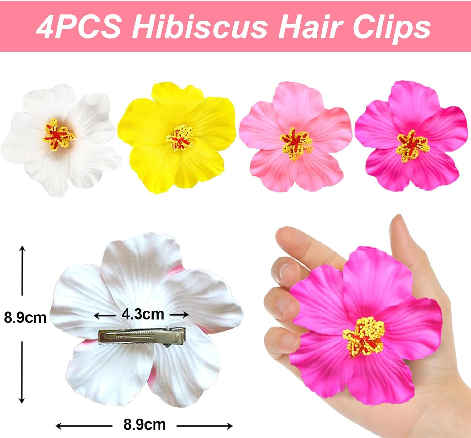 Ruzister 4 Pieces Hawaiian Flower Hair Clips for Women Hair Clips with Plumeria and Hibiscus Artificial Flower Clips Hair Accessories for Holiday Beach Party Boho image number 5