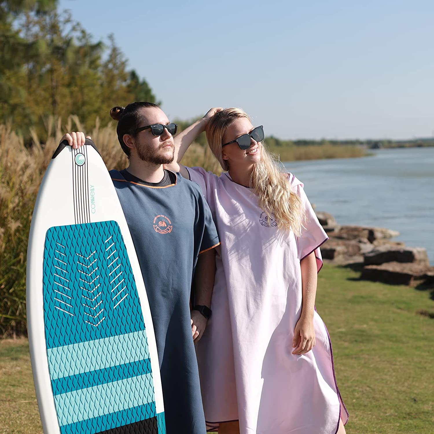 Hiturbo Microfiber Surf Poncho, Wetsuit Changing Bath Robe, Quick Dry Pool Swim Beach Towel with Hood (Pink) - Grey image number 6