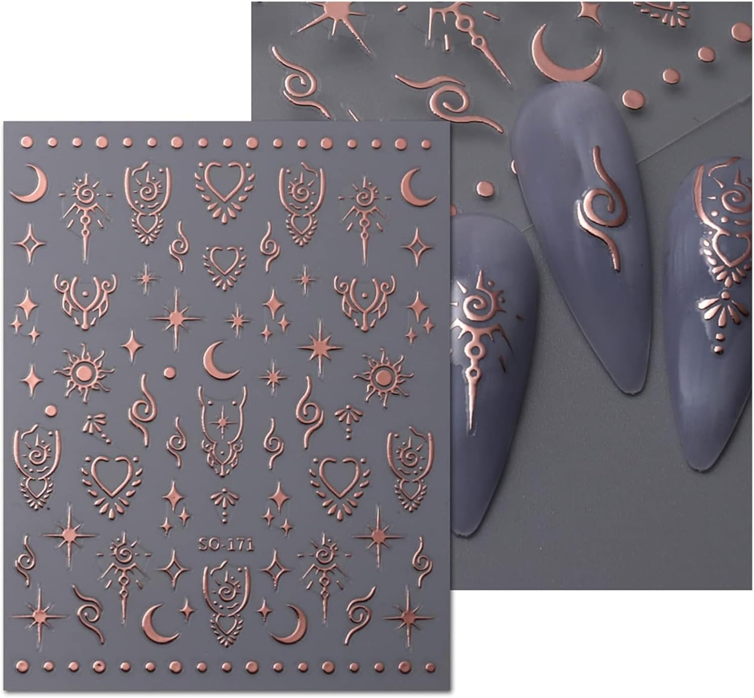 Gold Foil Love Heart Sun Moon 3D Adhesive Stickers, Moon Star Nail Art Stickers, Self-Adhesive Sun Nail Supplies, Nail Design Decoration Accessories (Gold Stamping-5Pcs) image number 4