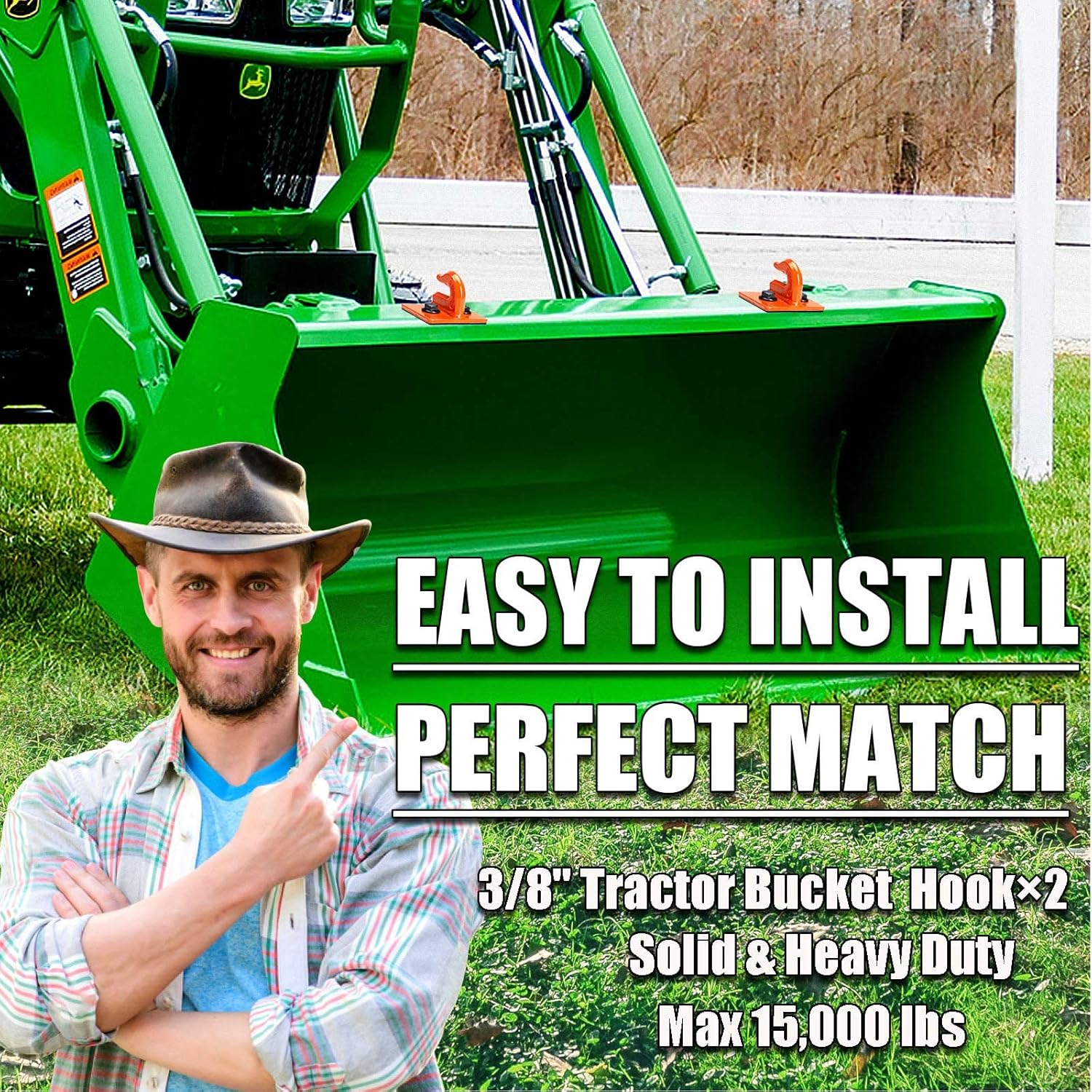 AUTOBOTS Tractor Bucket Hooks 3/8" (2 Pack),Max 15,000 Lbs, Bolt on Hooks for Tractor Bucket,Heavy Duty Grab Hook Tow Hook,Indispensable Tractor Bucket Accessories for Rv,Utv,Truck,Orange