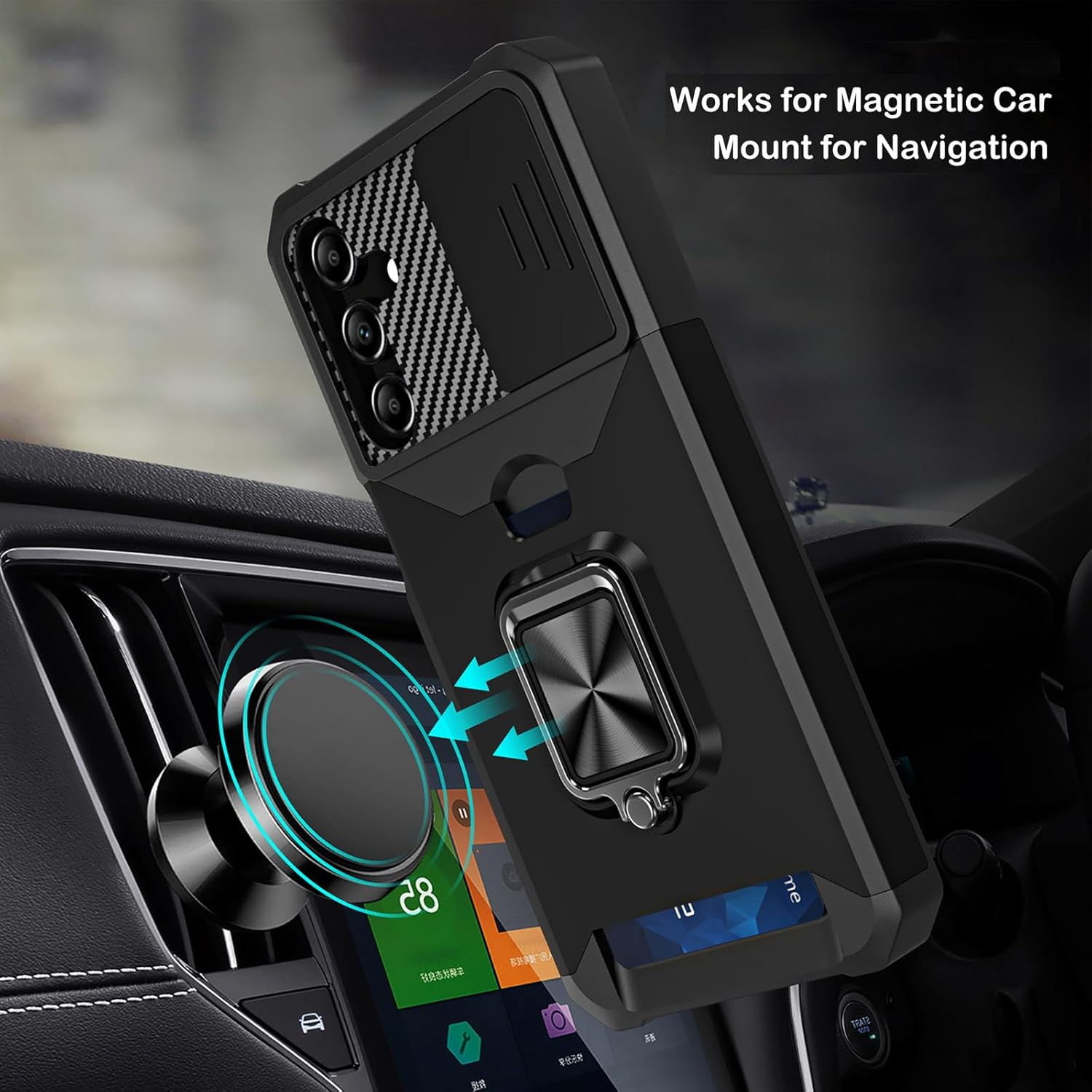 Rojarou for Samsung A17 Case with Card Holder,For Samsung Galaxy A17 Case with [Slide Camera Cover][360&deg; Rotate Ring Stand] Heavy Duty Protective Phone Case for A17 5G-Black image number 2