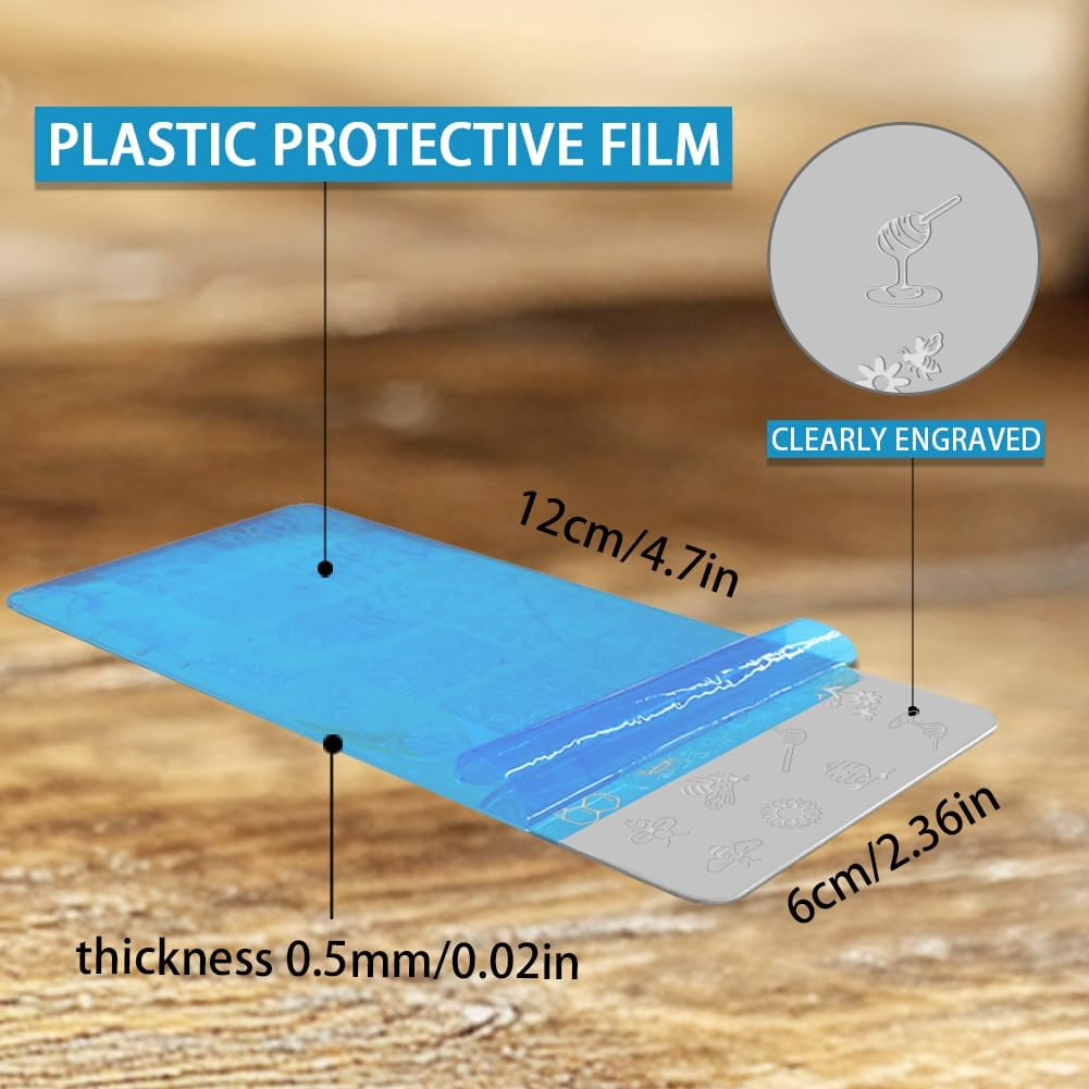 Beinkmake 3Pcs Bee Nail Stamping Plate Flowers Honeycomb Nail Art Stamp Templates Stainless Steel Reusable Tools with Stamper Scraper for Manicure Printing image number 4