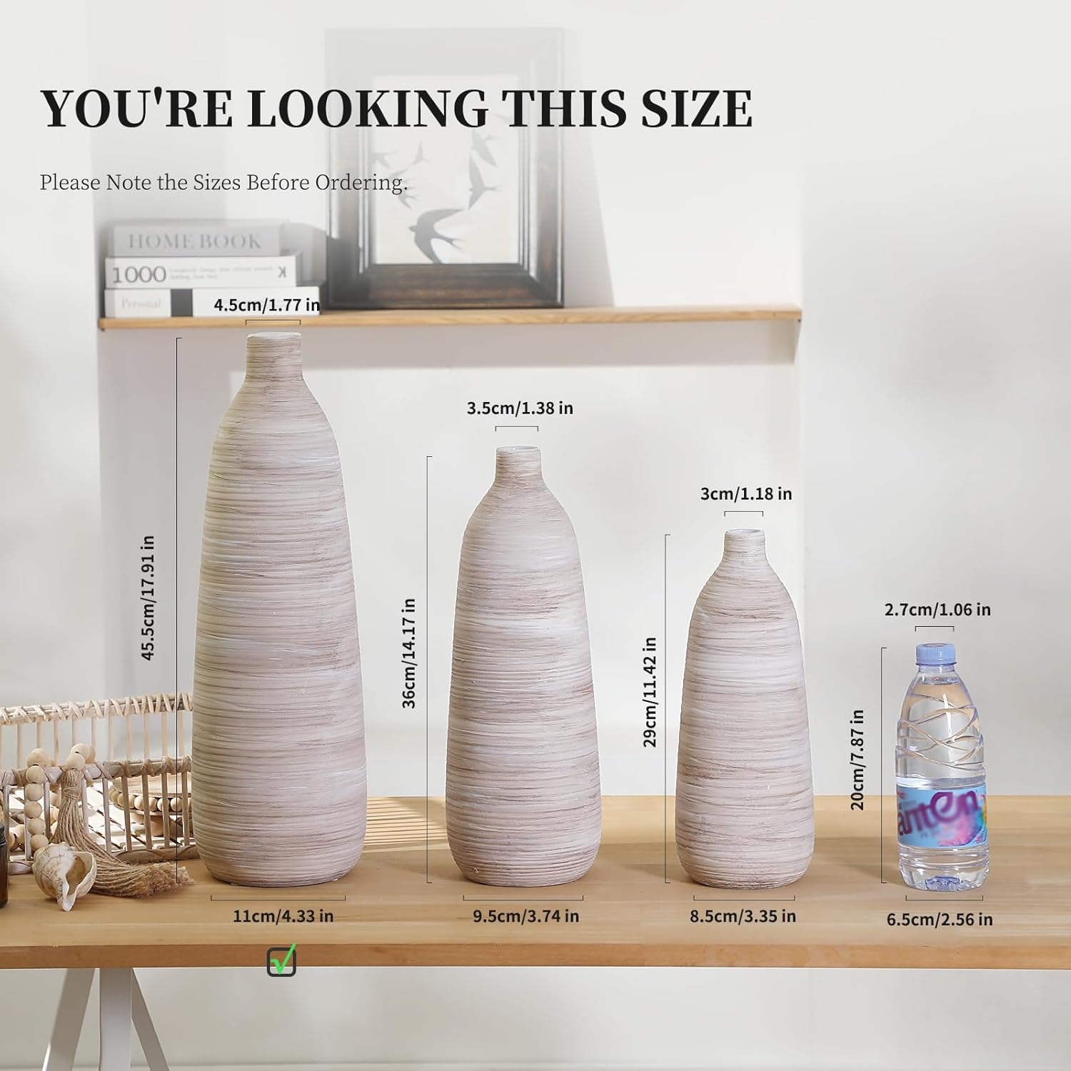 18In Extra Large Floor Vase for Living Room Decor,Earthy Vessel for Tall Pampas Grass,Cream Beige Centerpieces for Neutral Room Aesthetic,Midcentury Modern,Cottagecore Home Decor image number 4