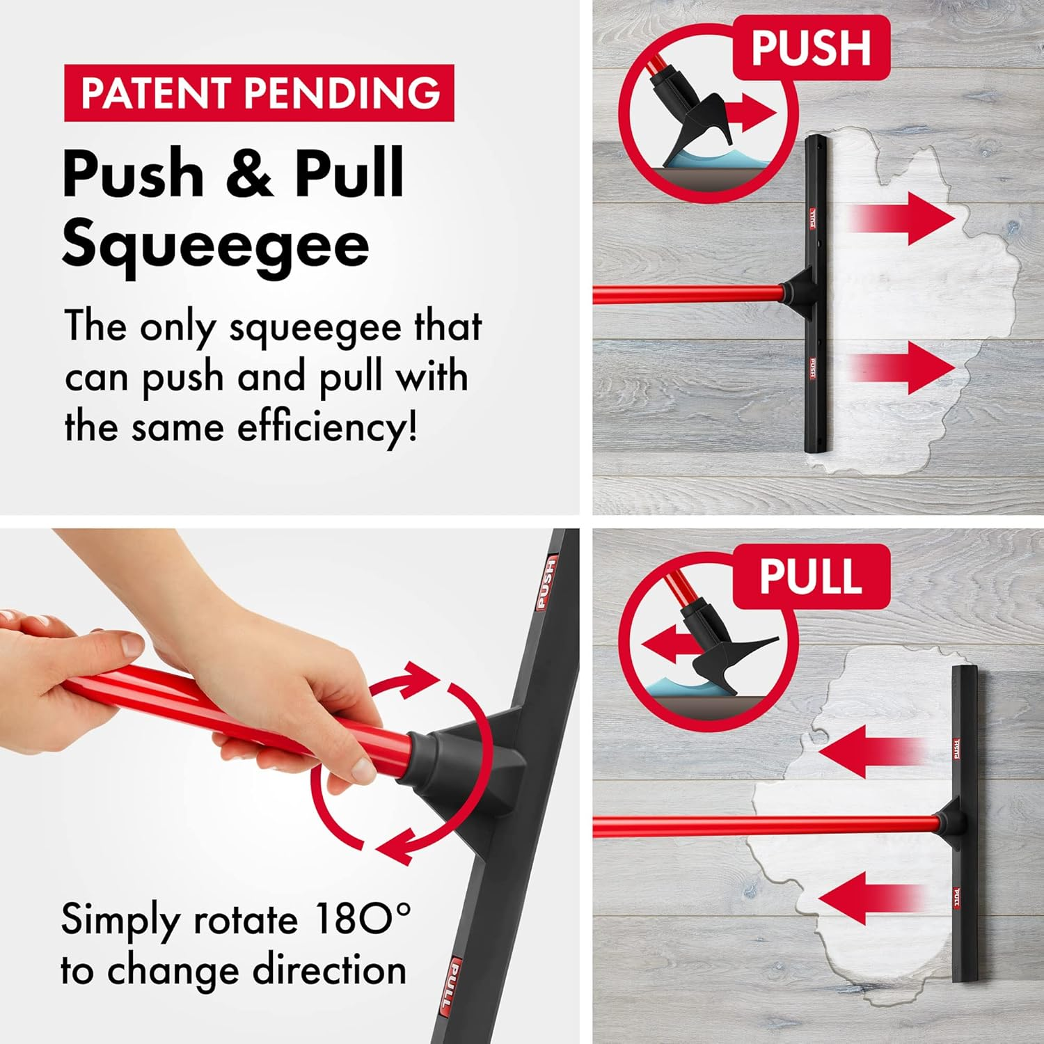 Tyroler Push & Pull Squeegee | 44Cm Rubber Head | 140Cm Anti-Rust Handle | 100% Natural Rubber | Aluminum 4-Piece Handle | Floor Squeegee Perfect for Hardwood, Marble, Tile, Garage, Indoor/Outdoor image number 1