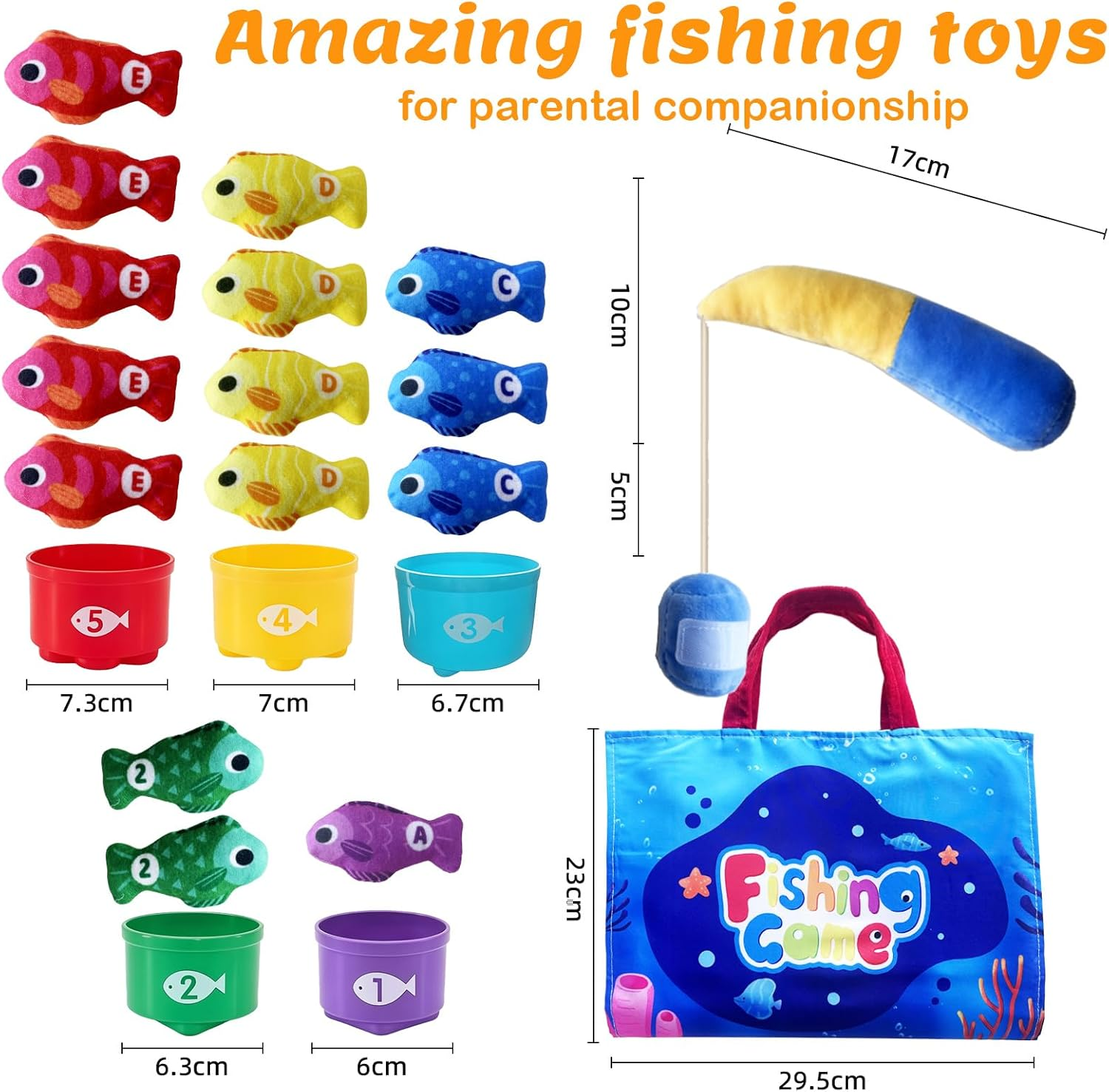 Montessori Toys for 1 2 Year Old, 2-In-1 Cloth Fishing Game & Book with Foldable Mat, Baby Toys 6-12-18 Months, Educational Learning Gift with Stacking Cups for Number, Color, Shape (Ocean)