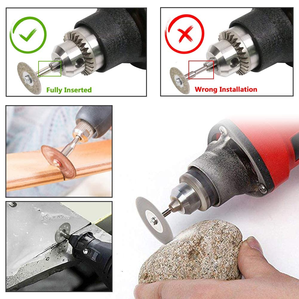 Yakamoz 10Pcs Assorted Small Diamond Cutting Wheel with Mandrel Cutoff Disc Blades Rotary Cutter Tool Kit for Metal Stone Tile, 16Mm - 60Mm Cutting Dia. image number 1