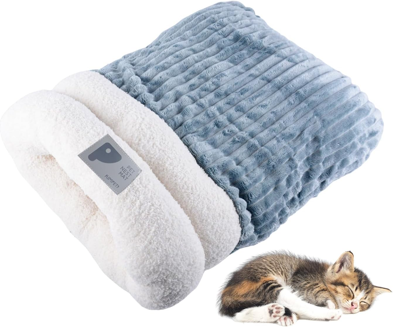 Winter Cat Sleeping Bag Cozy Plush Pet Bed Self-Heating 360&deg; Wrap Comfortable Pet Snuggle Sack for Cats and Dogs Warm Cat Cave Winter Sleep Bag(L)