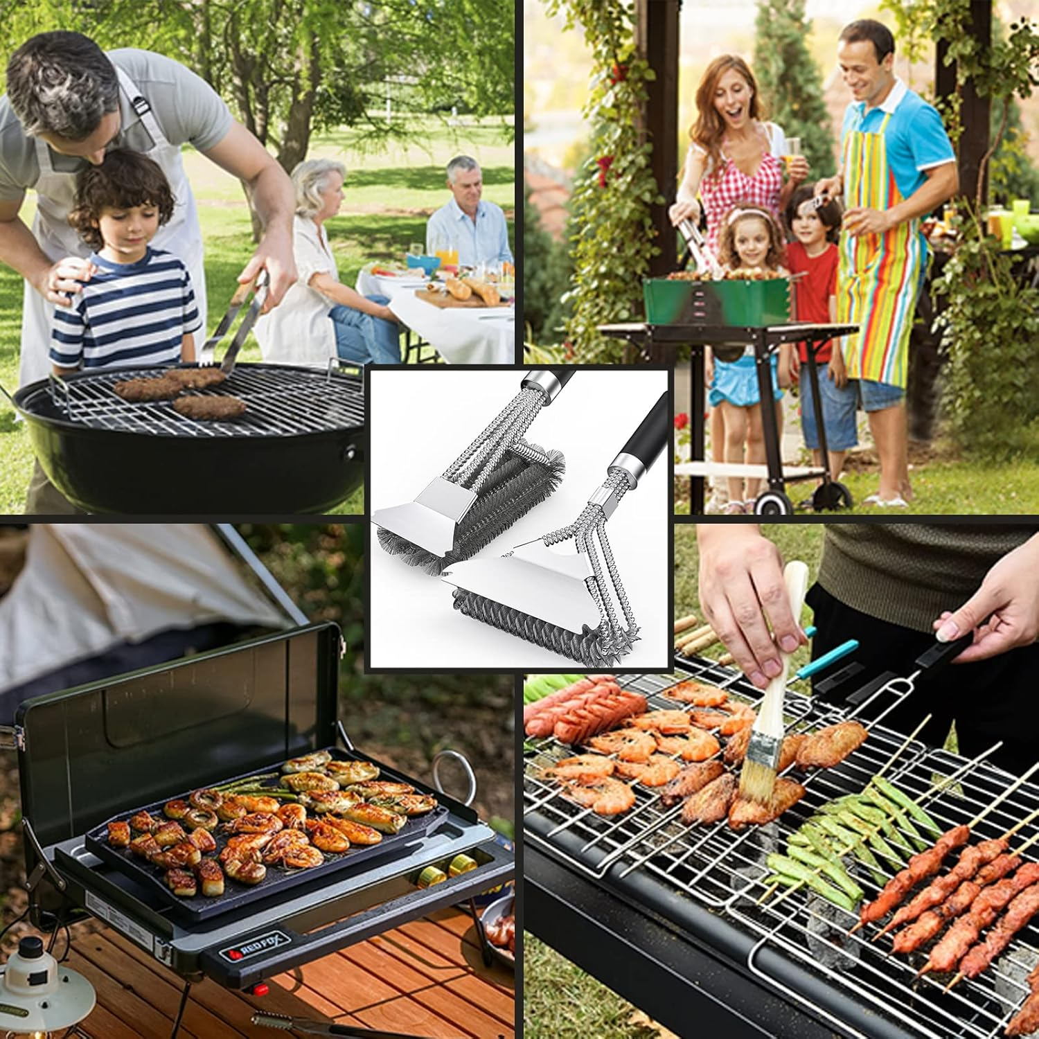 2 Packs BBQ Grill Brush, BBQ Brush Cleaner for Grill, BBQ Accessories Cleaning Brush, BBQ Brush Bristle Free Suitable for Gas, Charcoal, Infrared & Barbecue Grill image number 1