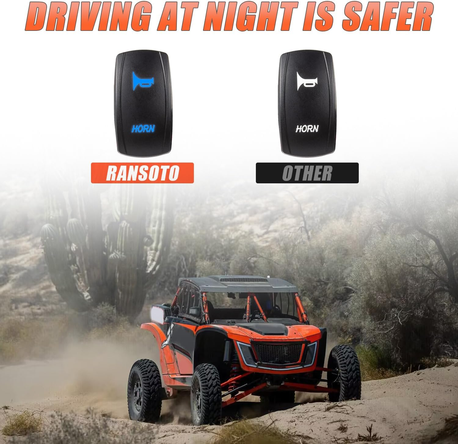 RANSOTO 12V Universal UTV Horn Kit with Rocker Switch Compatible with Polaris RZR Ranger General, Kawasaki Teryx, Can Am, Arctic Cat Wildcat, Yamaha Rhino image number 1