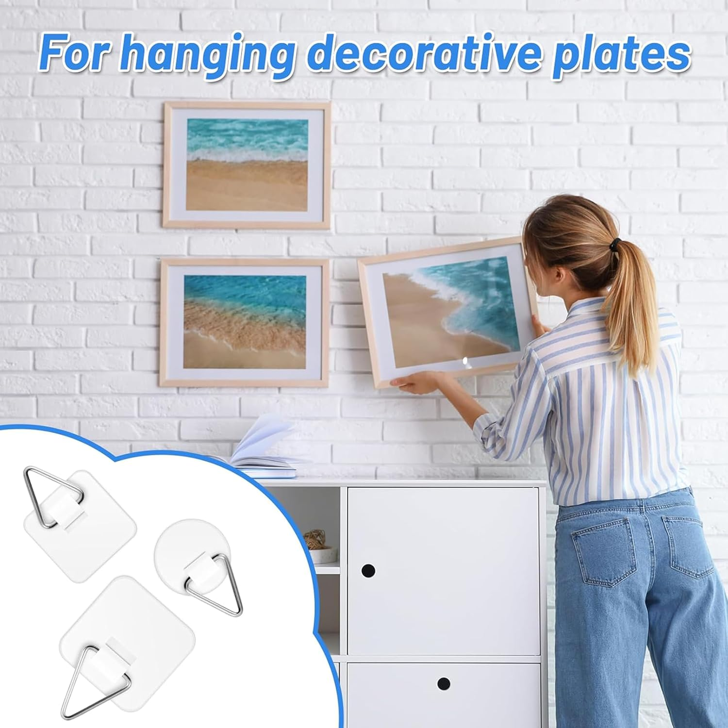 30 Pcs Adhesive Picture Hanger, Adhesive Hooks for Hanging Pictures without Nails,Vertical Hanging Hooks,Plastic Picture Sticky Hangers for Home Kitchen Picture Photo Frame Plate Wall Art(3 Sizes) image number 6