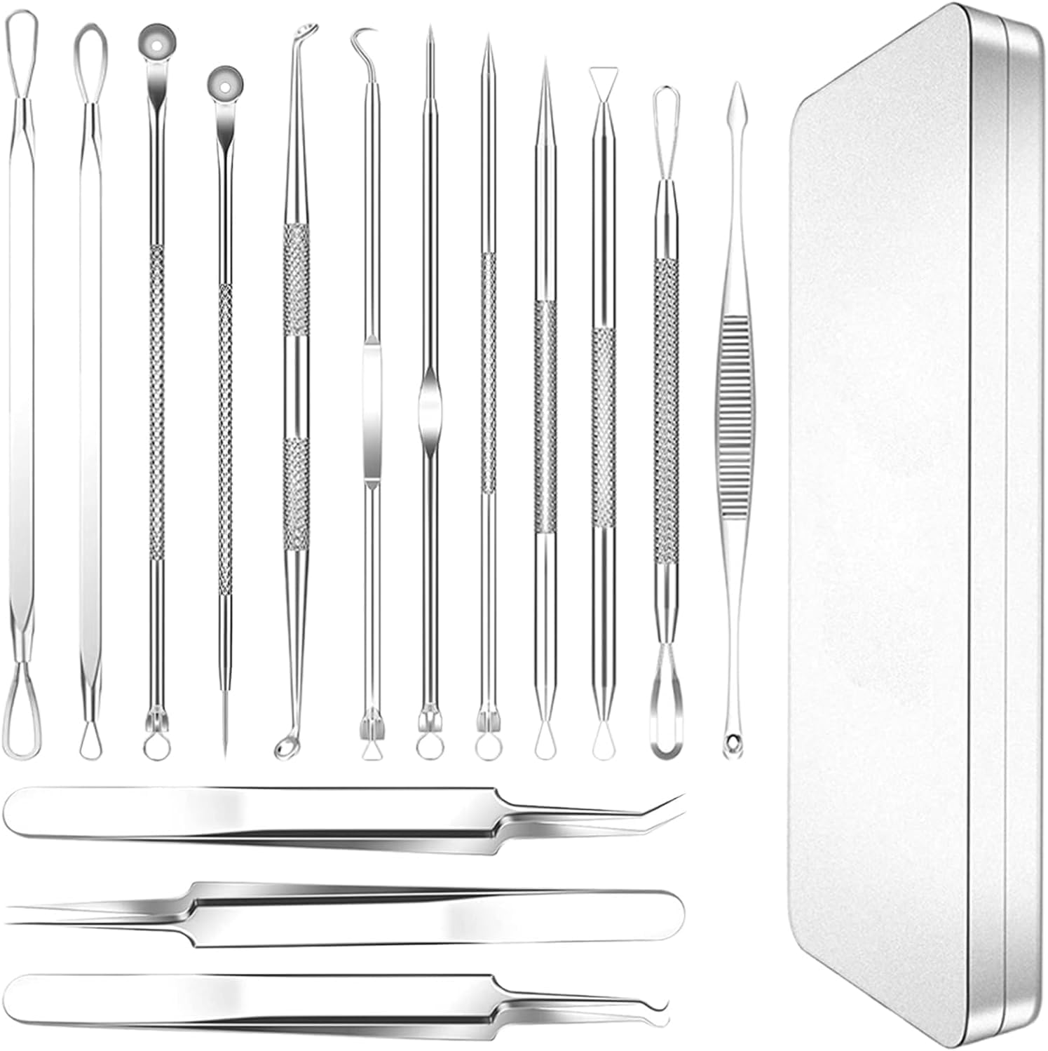 RODISHOMM 15-Piece Blackhead Remover Set - Pimple & Comedone Extractor, Acne & Whitehead Removal Tools, Premium Stainless Steel, Includes Silver Metal Case image number 3