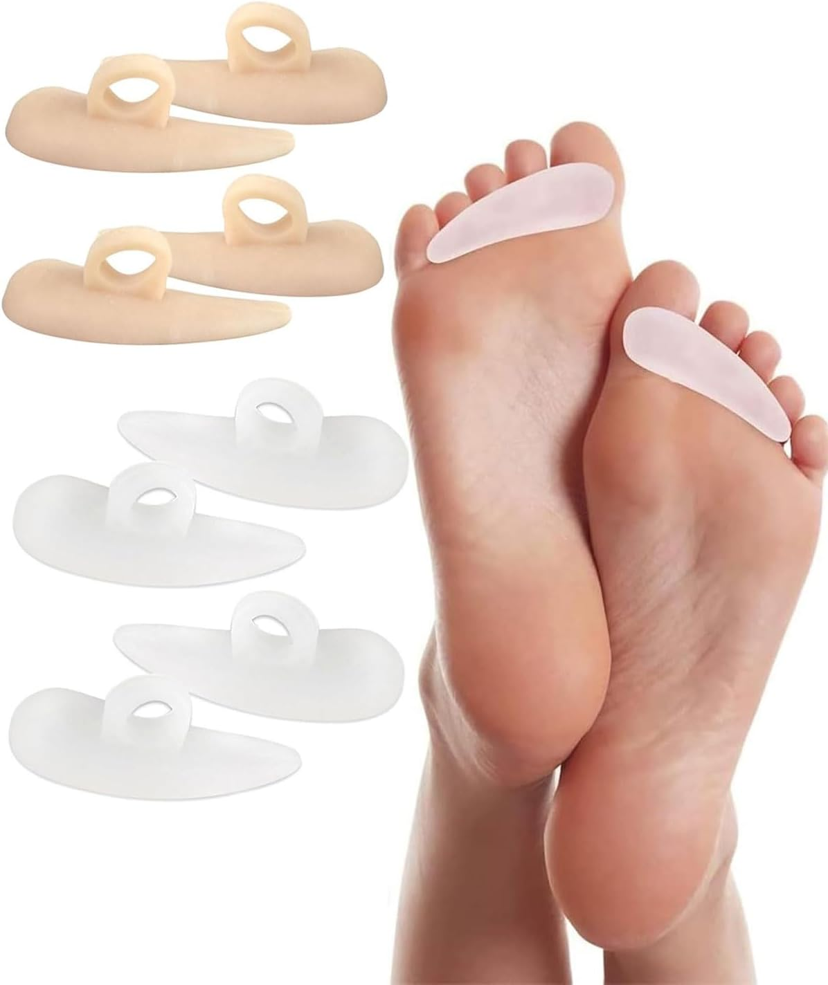 KGDUYC 4 Pairs of Hammer Toe Cushions, Silicone Toe Separators, Hammer Toe Pad Correctors, Wavy Corrector, for Reduces Pain and Friction, for Women and Men - White/Skin Colour image number 2